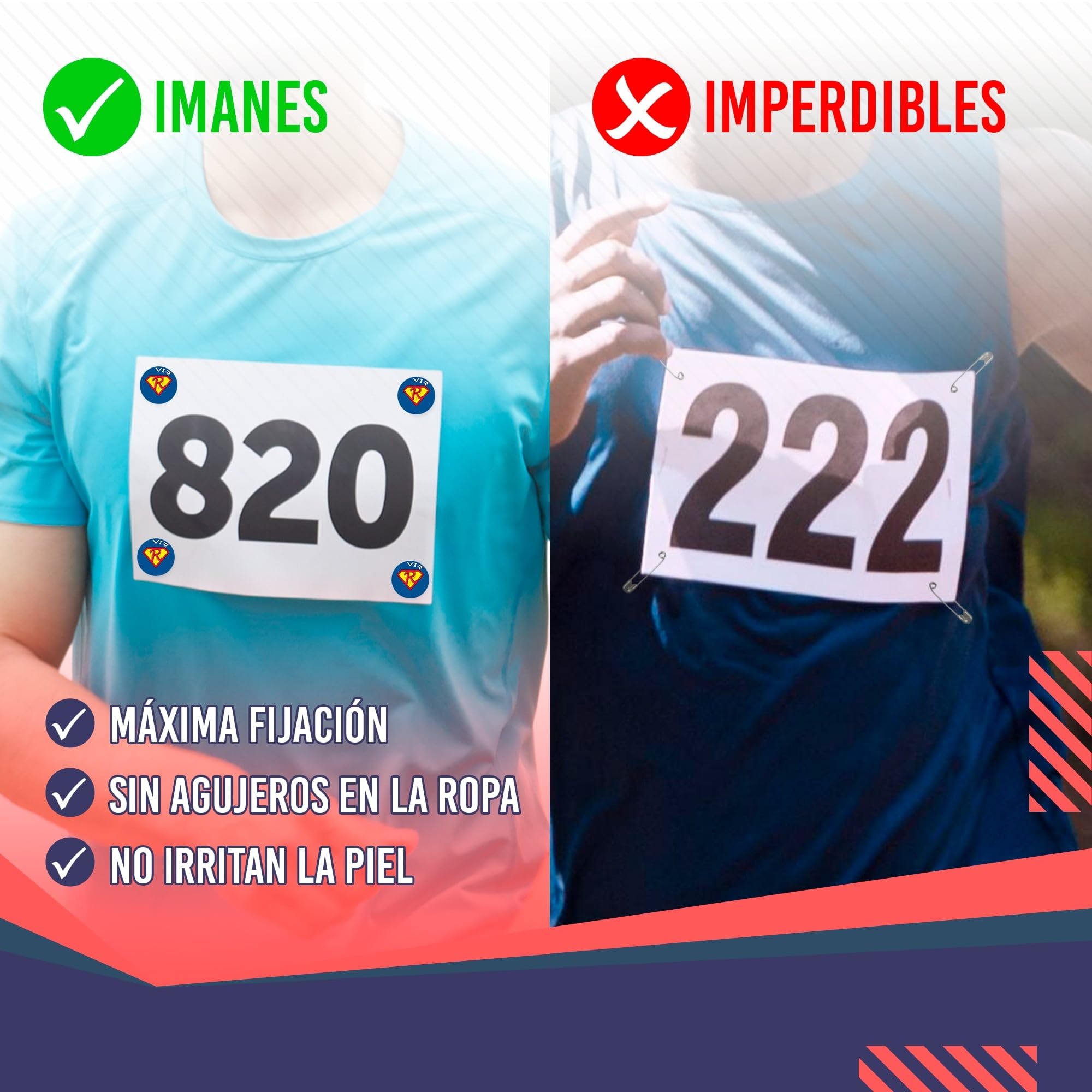 VERY IMPORTANT RUNNER - Pack de 4 Imanes Deportivos con Bolsa Impermeable - Imanes Sujeta Dorsales para Running y Triatlón 18mm - Sujeción Segura Sin Agujeros en la Ropa - Diseño Súper Runner — view 6