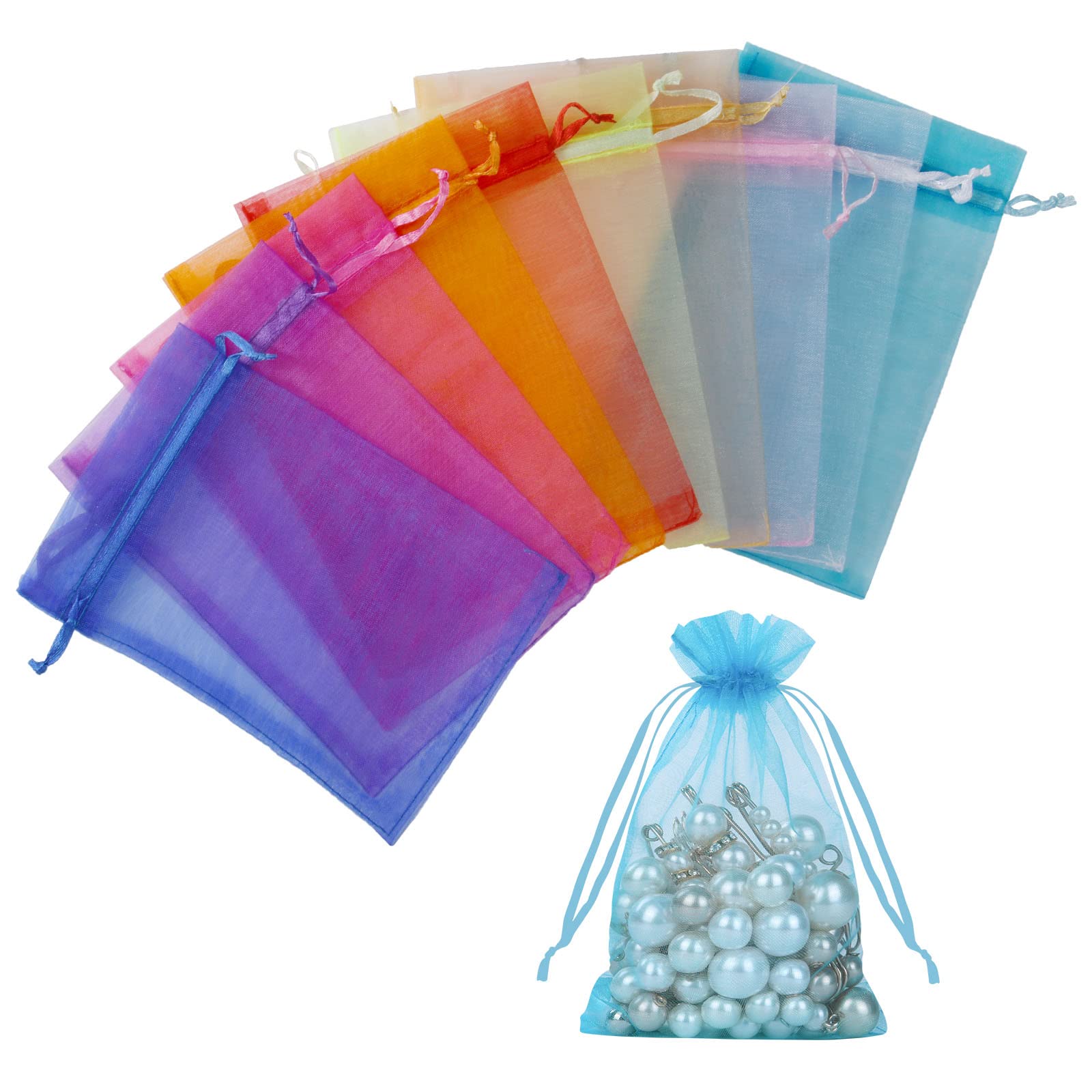 105 Sacs Organza 10x15cm - Cordon Doré - Pour Bijoux, Mariage, Cadeaux - Aucuu
