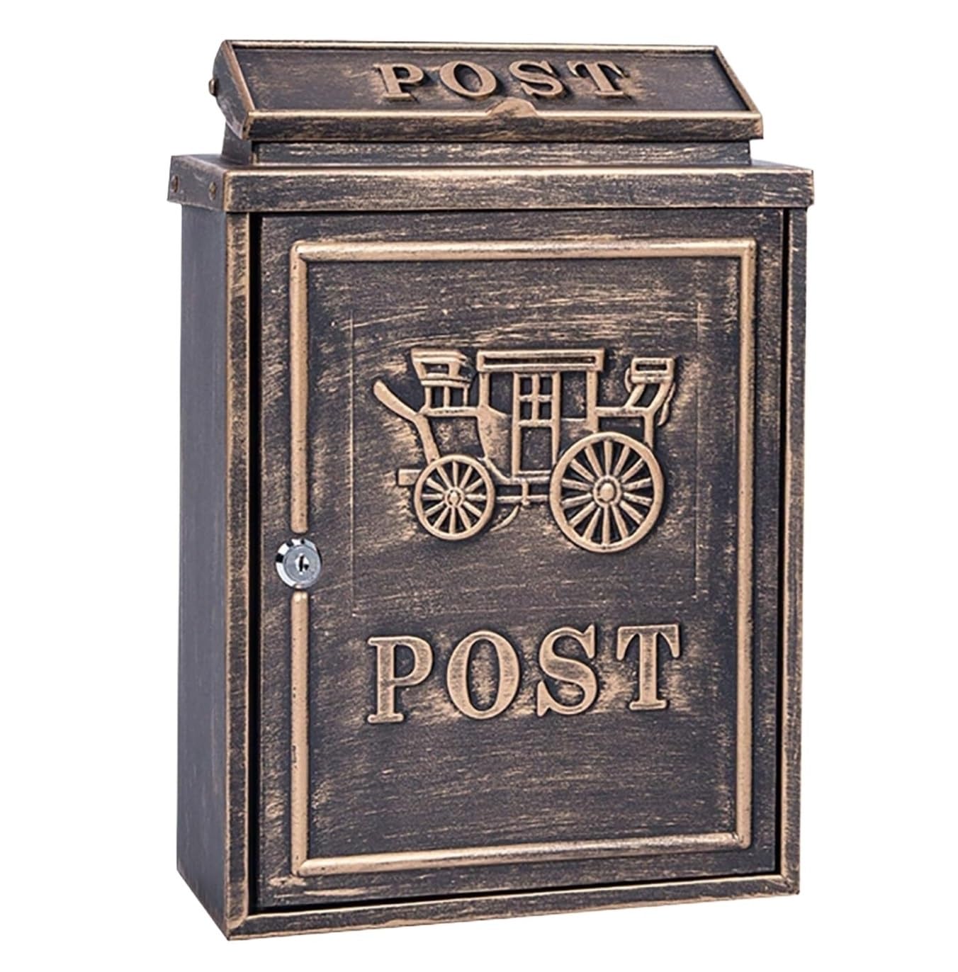 Vintage Letter Box Mailbox Lockable Wall Mounted Rustic Mailbox Galvanized Metal Decor Tin Post Box For House Outdoor Lockable(B)