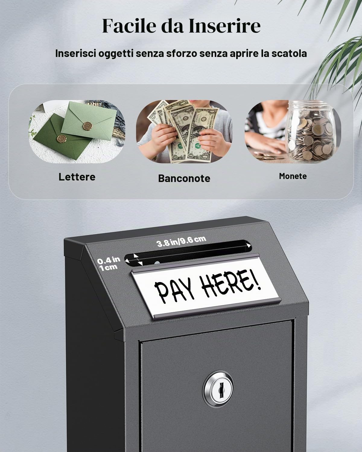 Uniclife Cassetta per Contanti, Cassette Postali da Muro per Esterno, Cassetta Postale Serratura, Cassetta di Deposito Chiavi, Cassaforte Serratura, Cassetta delle Donazioni Metallo, Ufficio & Negozi