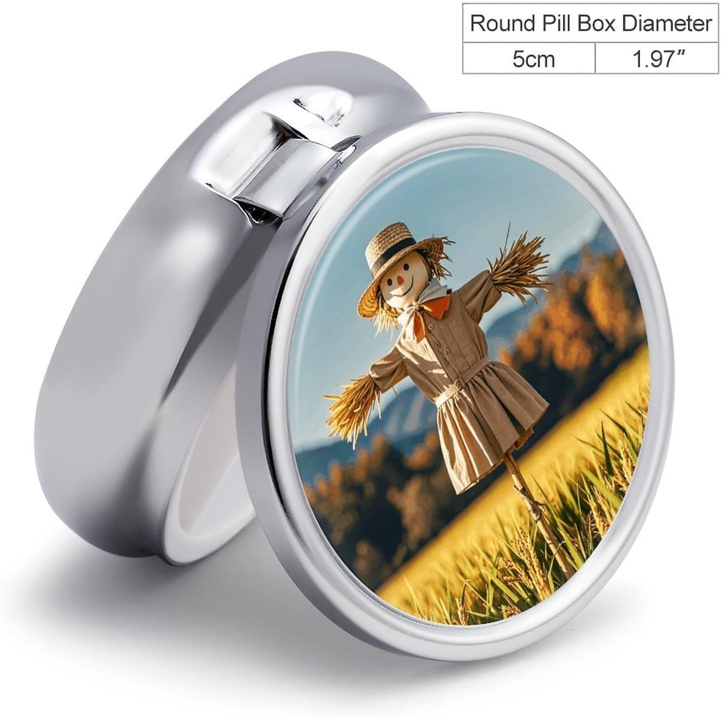 Round Silver Pill Box Small Pill Case for Purse and Pocket 3 Compartment image 2