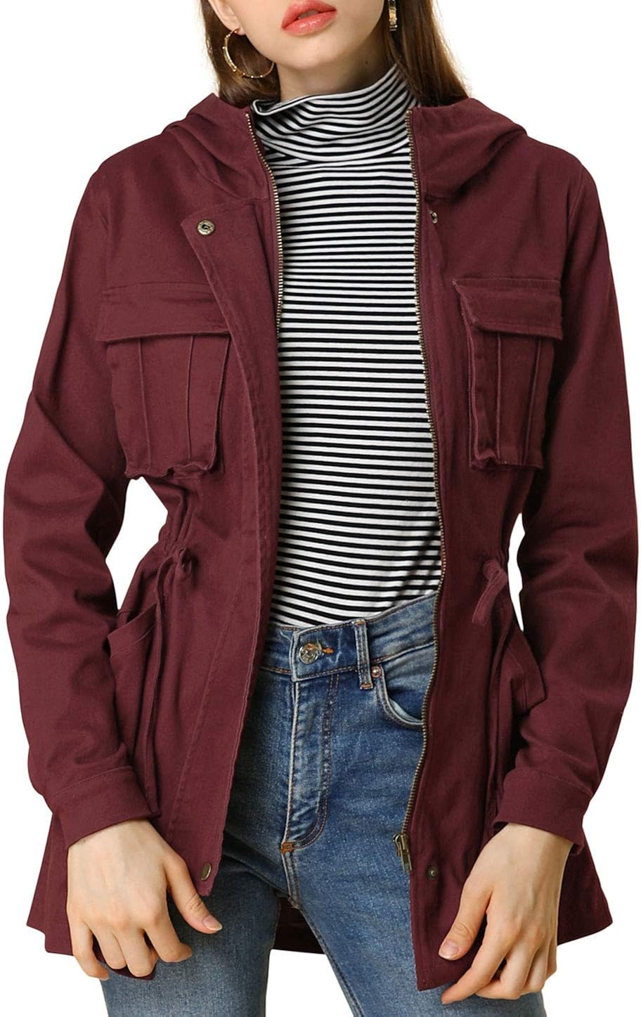 hooded drawstring utility jacket