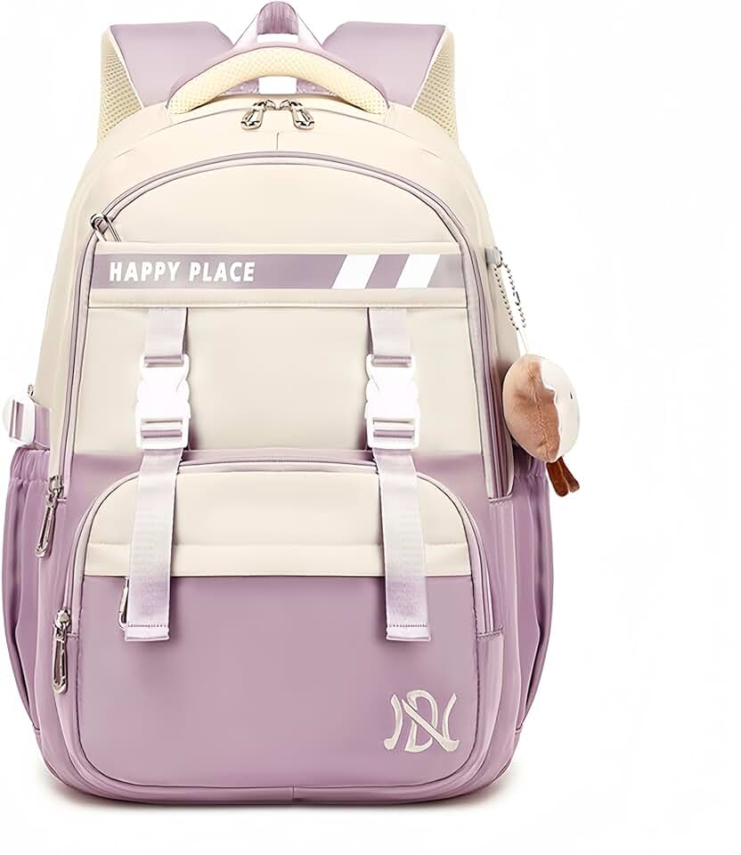 Mochila Espaçosa de Duas Cores para Mulheres, Estudantes, Cabe Notebook de 15,6 Polegadas