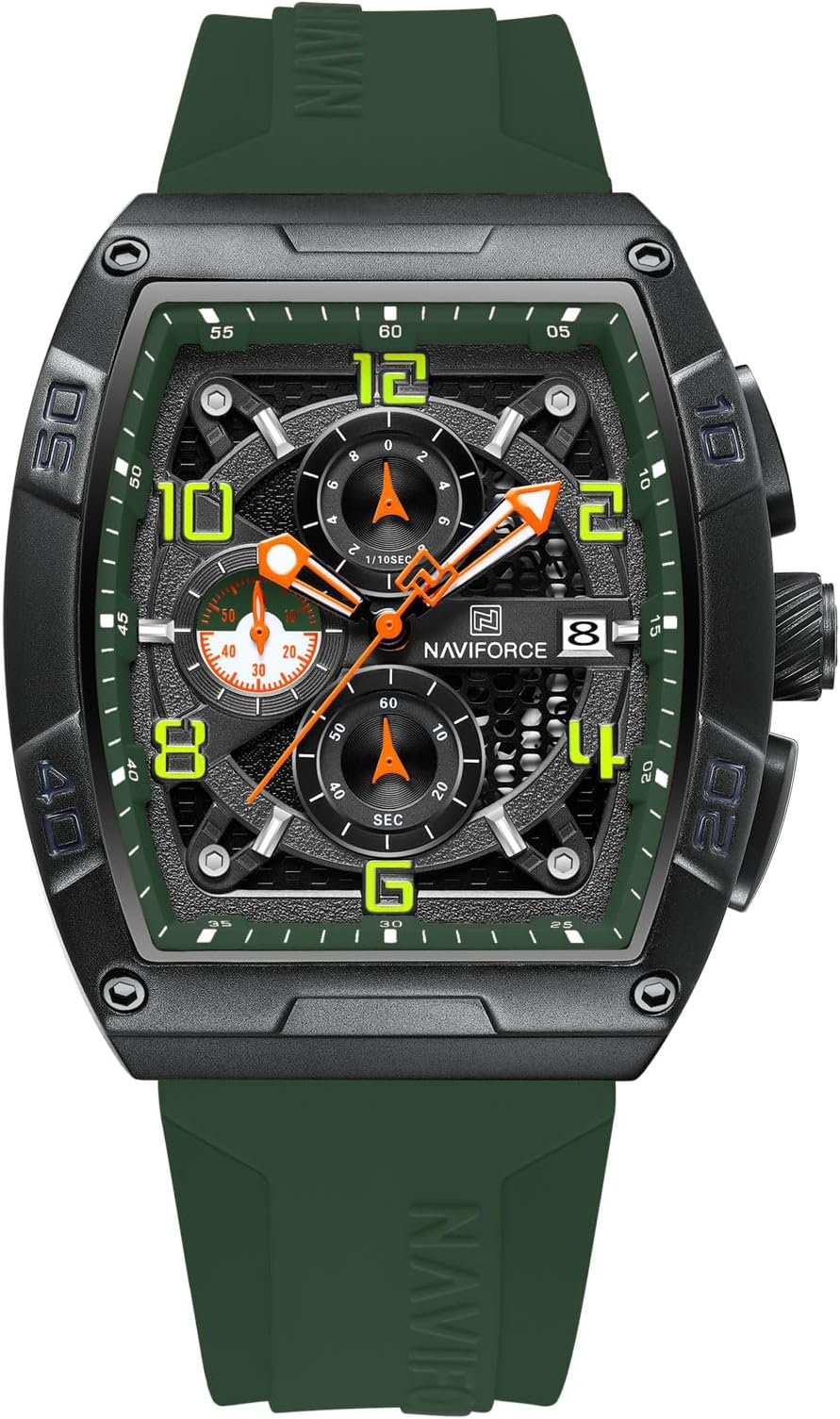 NF8052 Luminous Hollow Dial Barrel-Shaped Silicon Strap Sports Watch