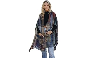 Classic Plaid Pocket Ruana Shawl for Women