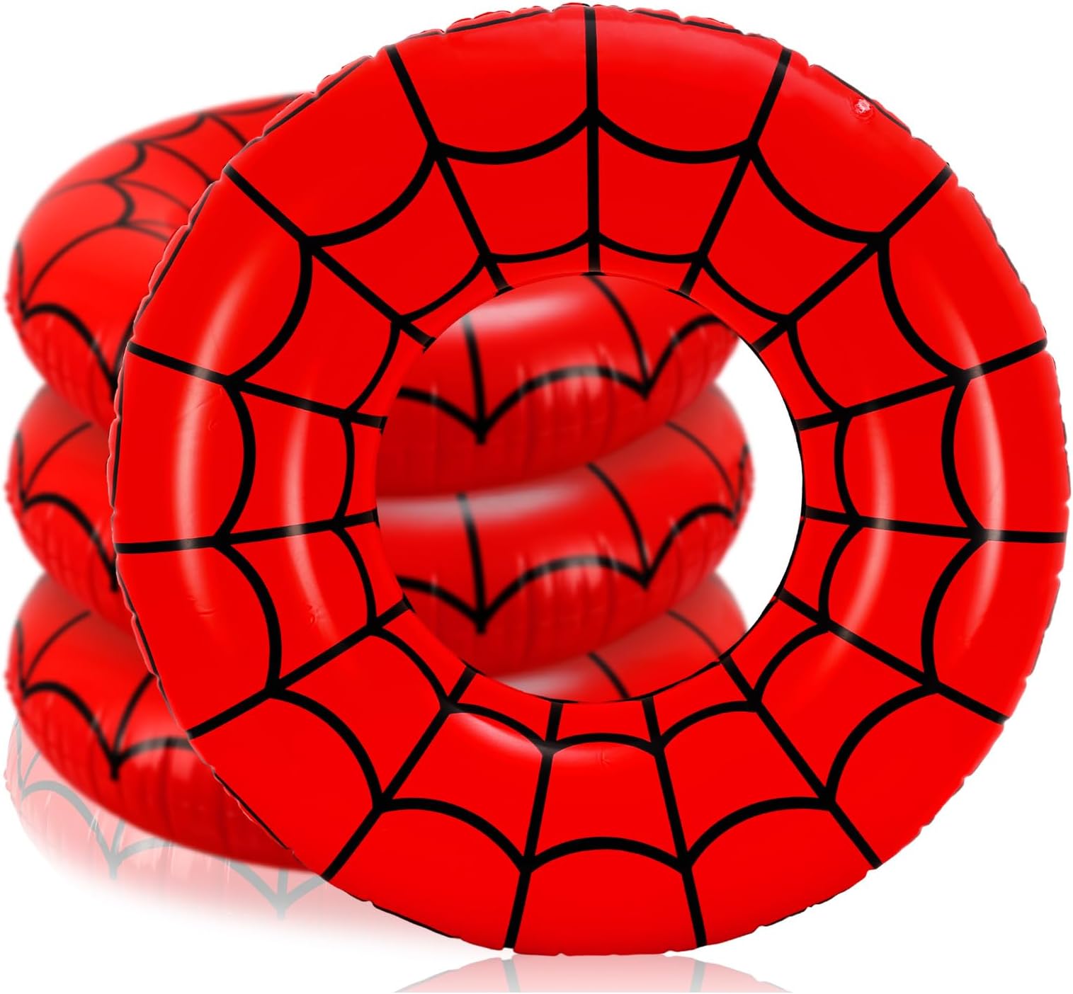 Whaline 3Pcs Spider Web Inflatable Pool Floats 30 x 14 Inch Swim Ring Red-Black Superhero Theme Swimming Pool Tubes for Adults Teens Summer Beach Spider Birthday Party