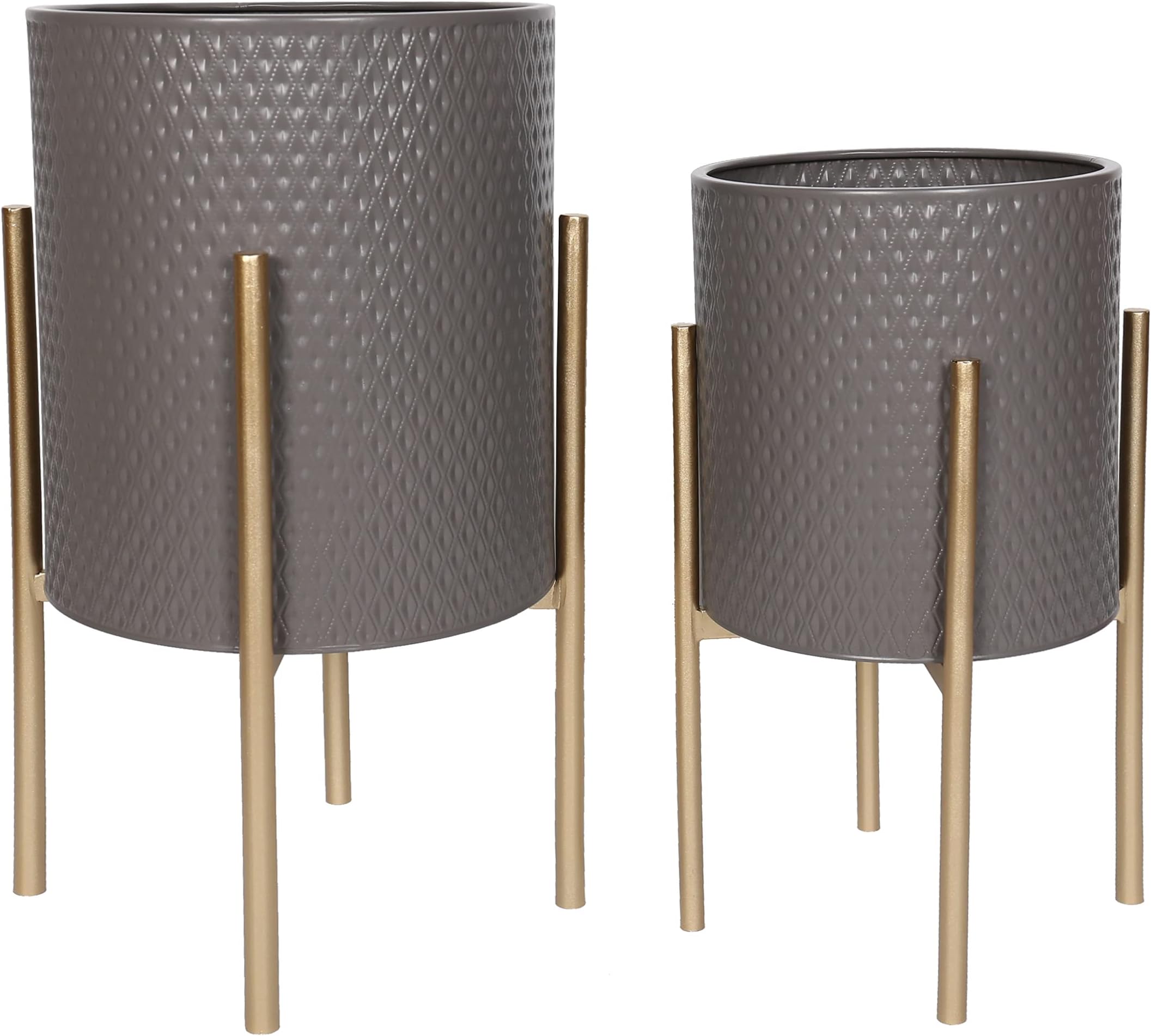 Sagebrook Home Set of 2 Diamond Planter On Metal Stand, Gray/Gold – 19 &23"