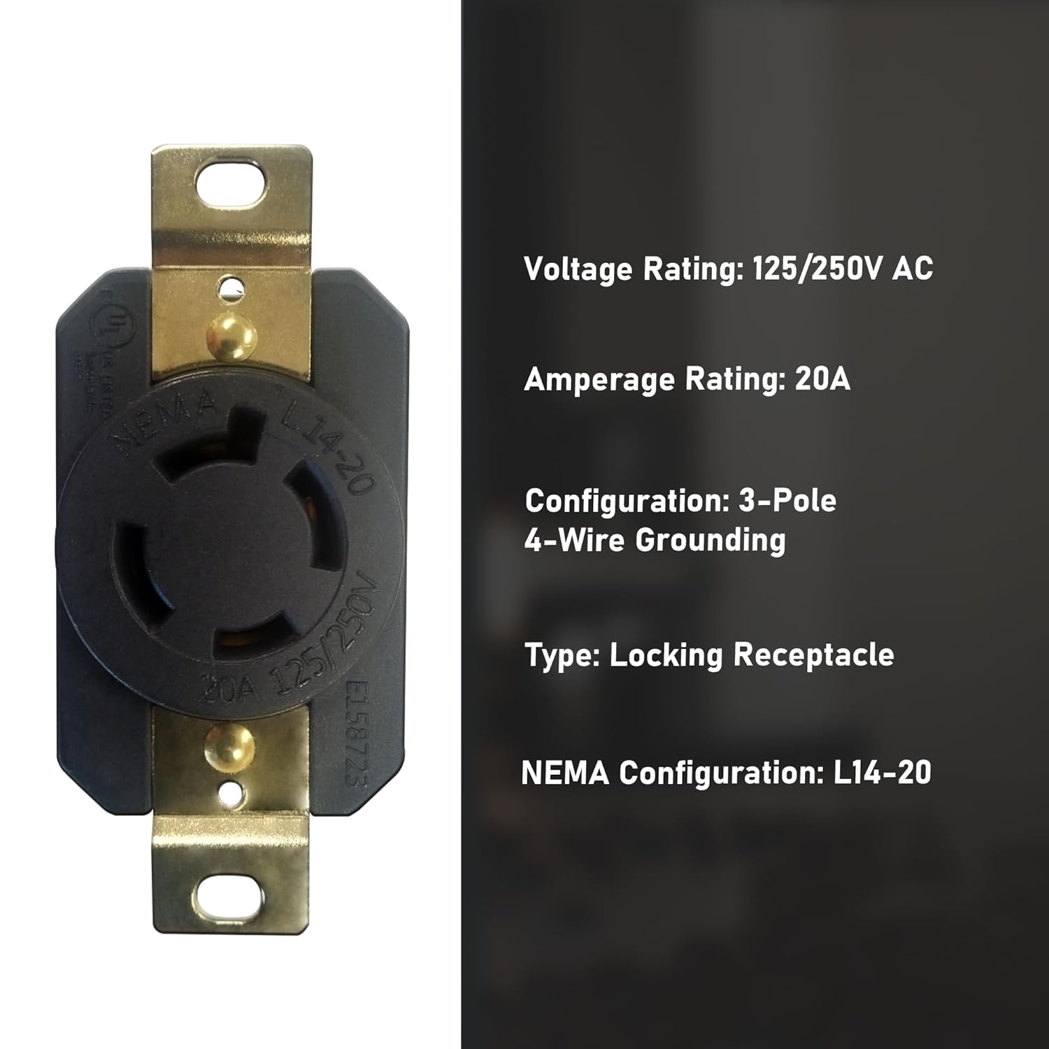 OCS Parts NEMA L14-20 Locking Plug and Receptacle Set | 250V - 20A | cUL Listed Replacement Generator Plugs (Plug + Receptacle)