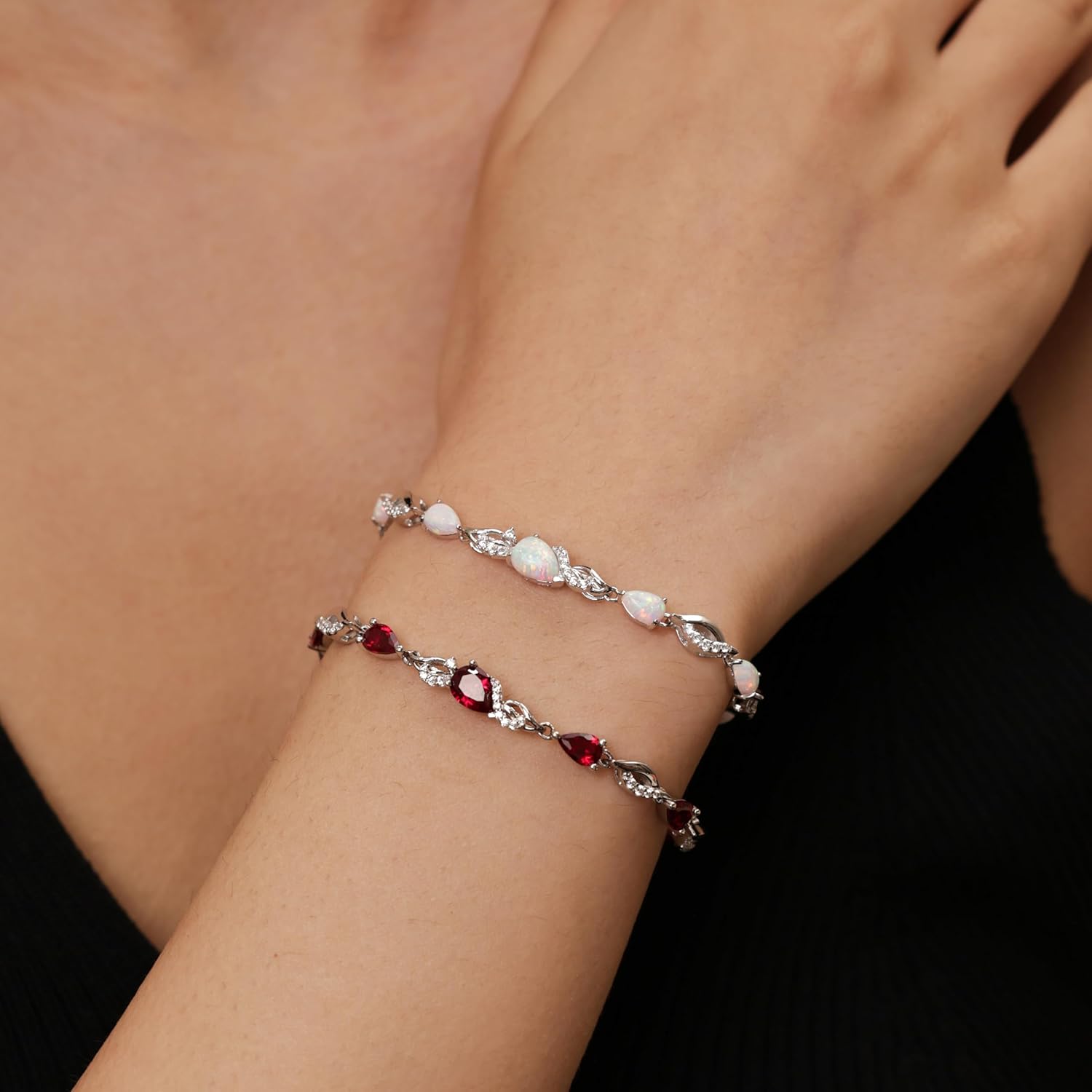 FANCIME Birthstone Teardrop Tennis Bracelet for Women, Sterling Silver 9x7mm main Gemstone Bolo Adjustable Chain Bracelet Fine Jewelry Birthday Gifts for Women Mom Wife Her - Image 2