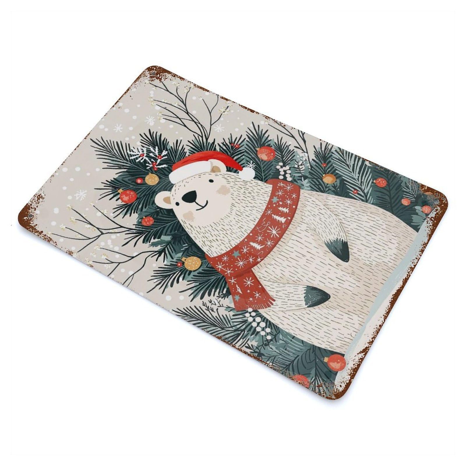 Distressed Metal Wall Sign Christmas Polar Bear 11.8"x7.9", Vintage Wall Decor for Garage, Bar And Workshop Decor