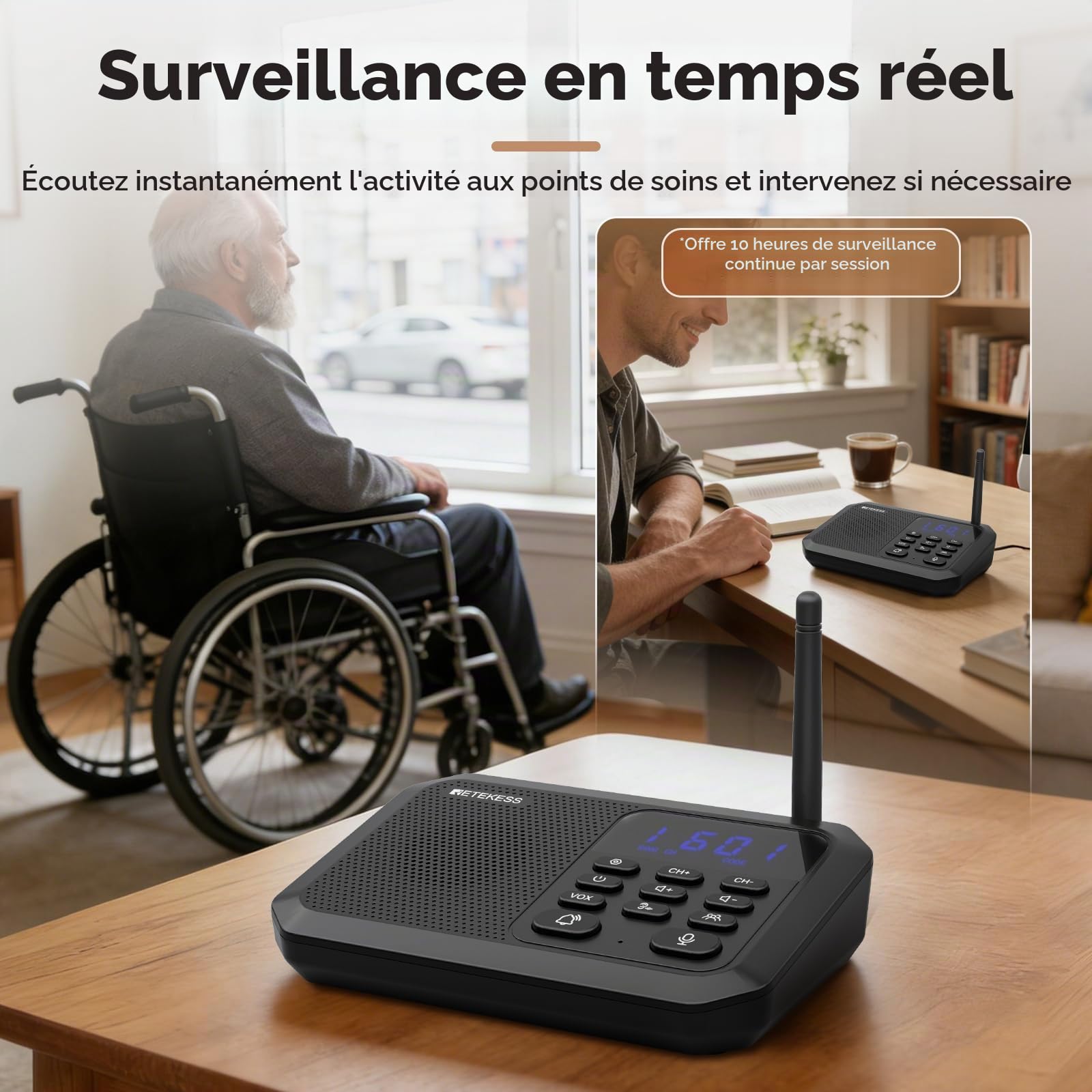 Retekess TH201 Intercom System, Interphone Domestique sans Fil (2 Pieces) | Adapté Usage Domestique et Commercial, Qualité Sonore Ultra-Haute, Facile à Installer, Distance Travail 2000 m