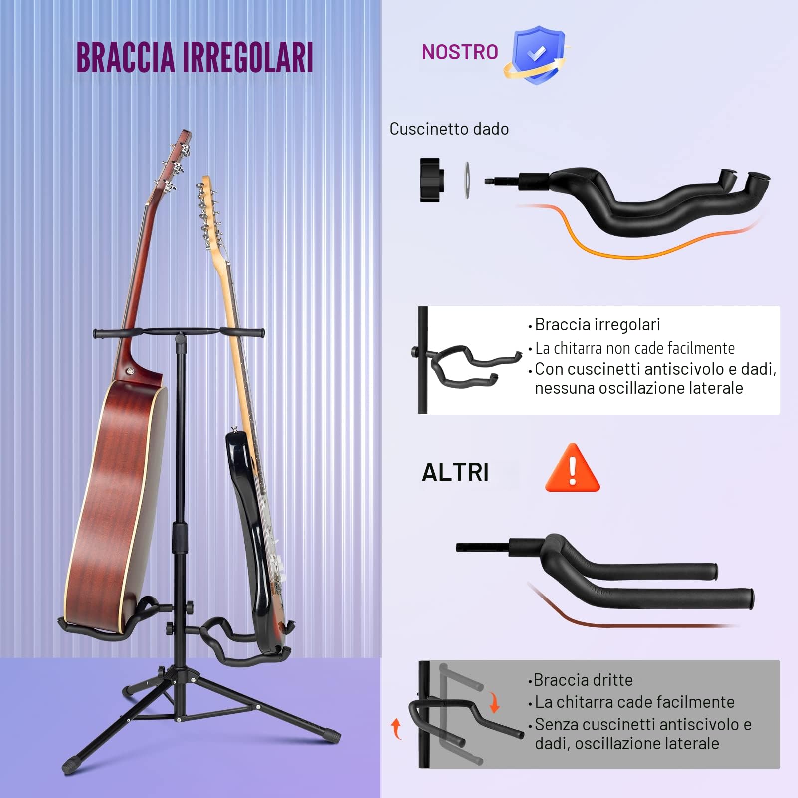 CAHAYA Supporto per Chitarra da Terra di 2 Strumenti Stand per Chitarra Universale per Chitarra Classica Acustica Elettrica Ukulele Appoggio Chitarra Pieghevole CY0321