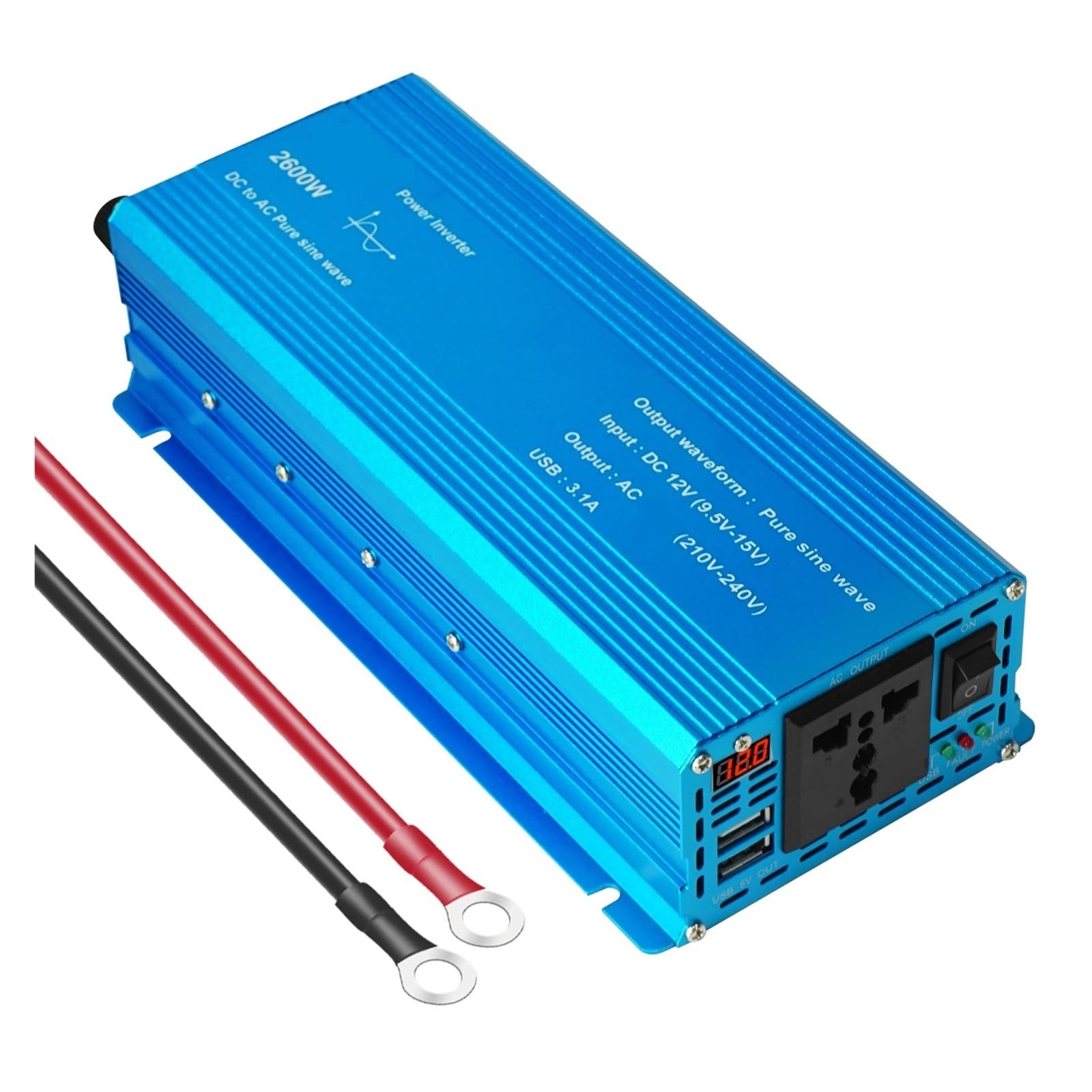 DC 12V A AC Inverter A Onda Sinusoidale Pura 1000W/1500W/2200W/2600W/3000W LED Voltmetro Convertitore Trasformatore Universale Efficiente più Sicuro(2600W,12V 60Hz)