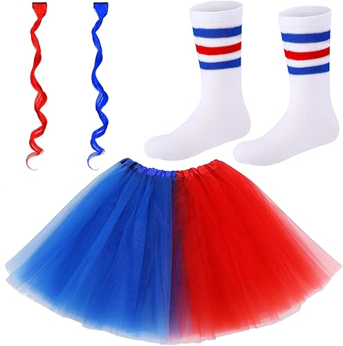 Eurzom El juego de 4 piezas de disfraces de Halloween incluye falda de tutú, calcetines y extensiones de cabello, extensión de pelo lacio para