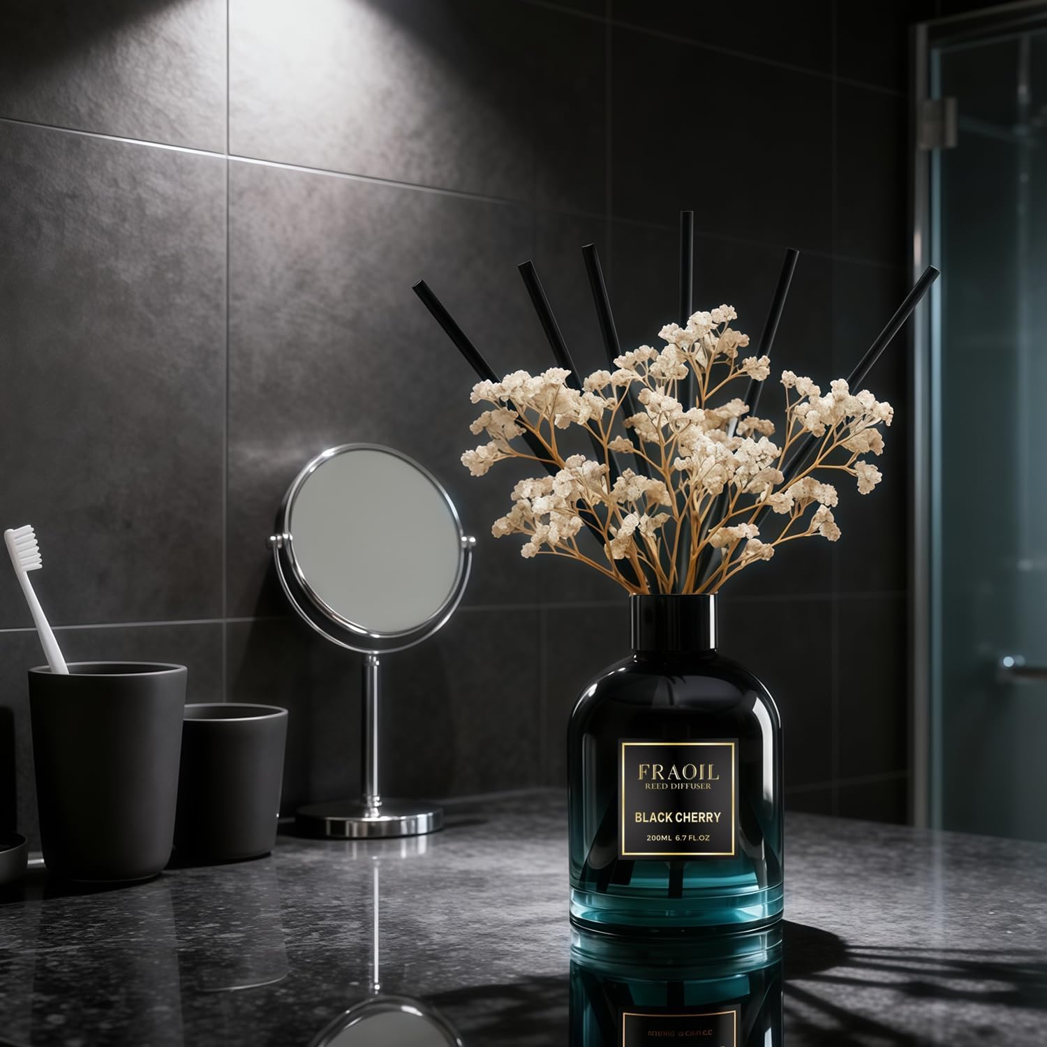 Moroccan Amber Reed Diffuser, Reed Diffuser Set 6.7 fl oz (200 ml) with 6 Reed Sticks, Home Fragrance Reed Diffuser for Bathroom Shelf House Bedroom Office Decor - Image 5