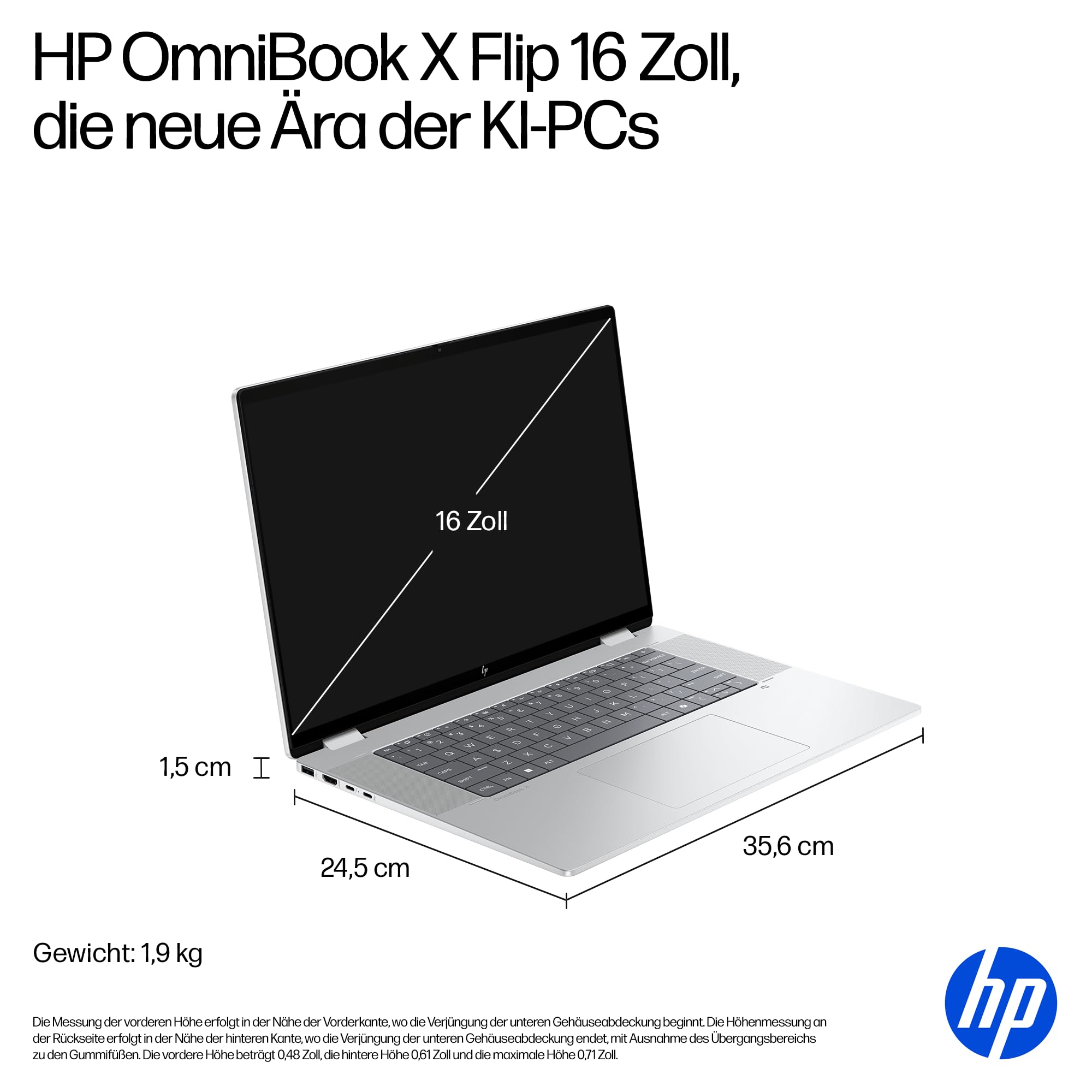 HP OmniBook X Flip 2-in-1 Laptop 16" 2K Touchscreen Intel Core Ultra 5 16GB RAM 1TB Win11 Silber