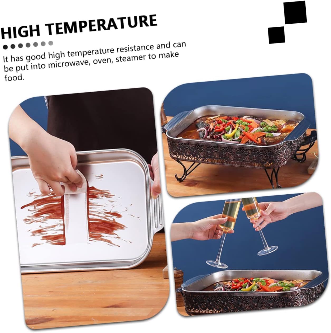Rectangular Grilled Tray with Double Ears Design Baking Dish for Home Cooking Easy to Clean for Fish and More Kitchen Gadget