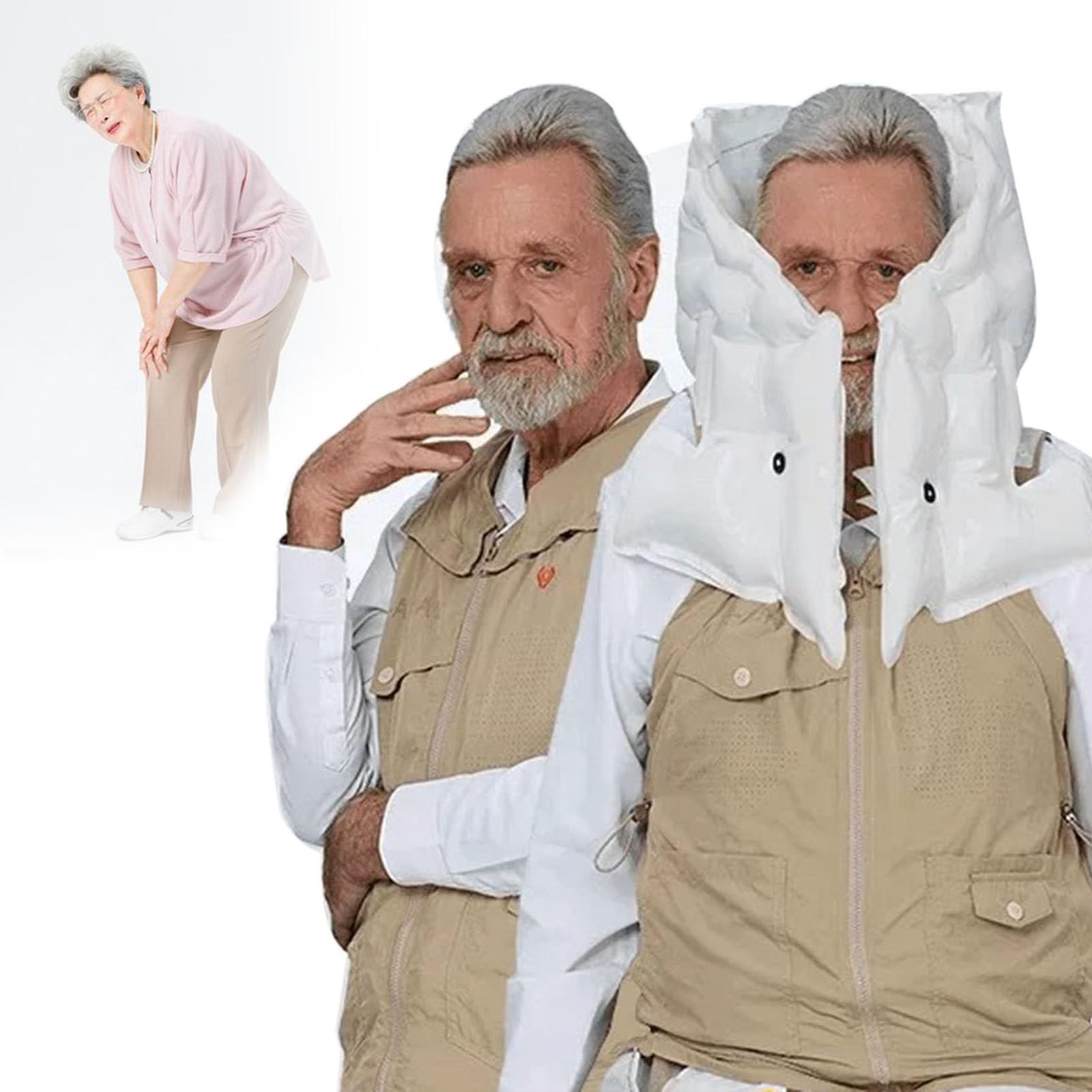 Gilet Anticaduta per Anziani, Giacca con Airbag per Equitazione/Motociclismo, Protezione Tridimensionale a 270 Gradi,Khakiformale-M