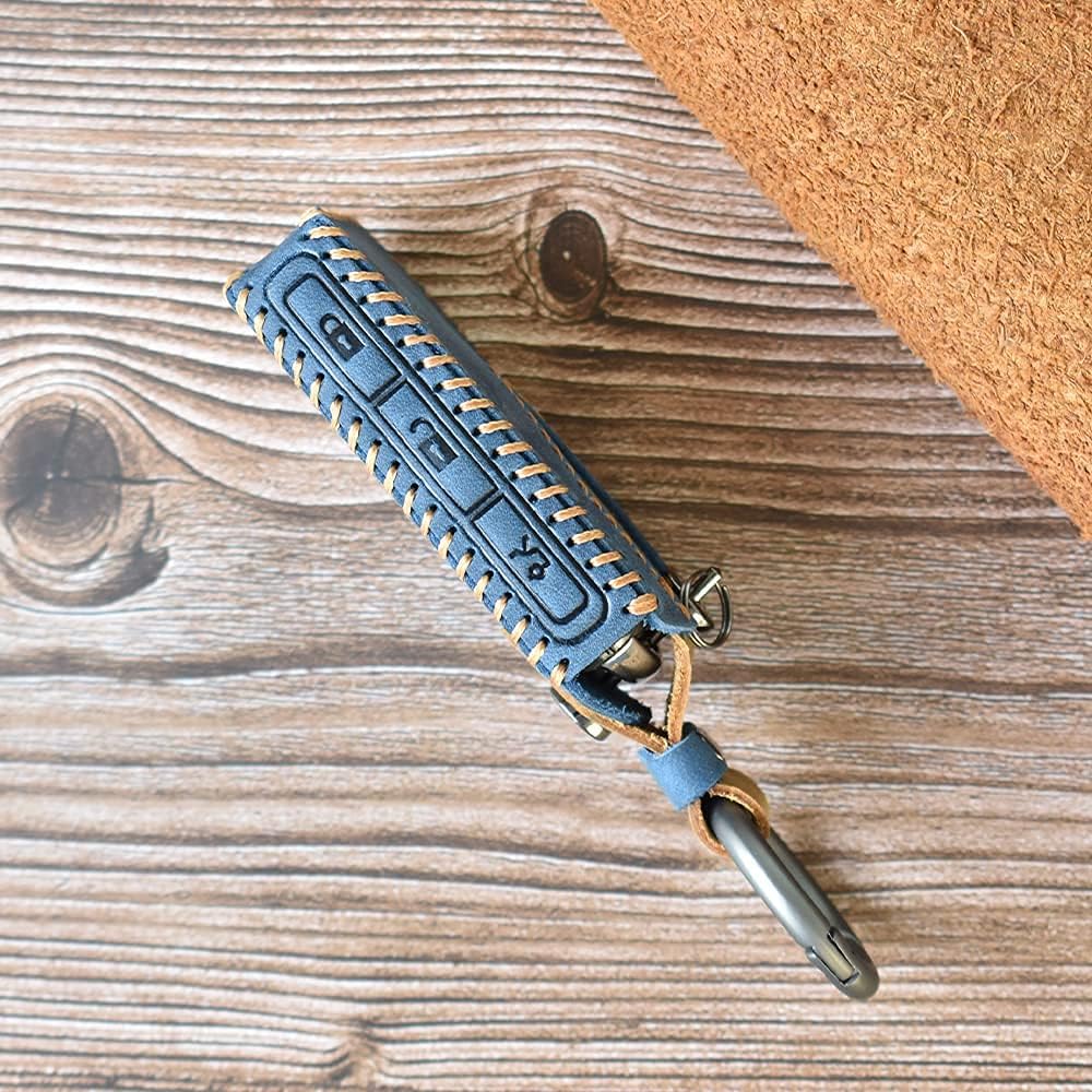 HIBEYO Leather Smart Key Fob Case Compatible with Volvo XC40 XC60 XC90 S90 V90 Car Key Fob Cover Remote Keyless Entry Full Protection Shell 2019 2021 Keychains Auto Accessories Holder Protector-Bule - Image 6