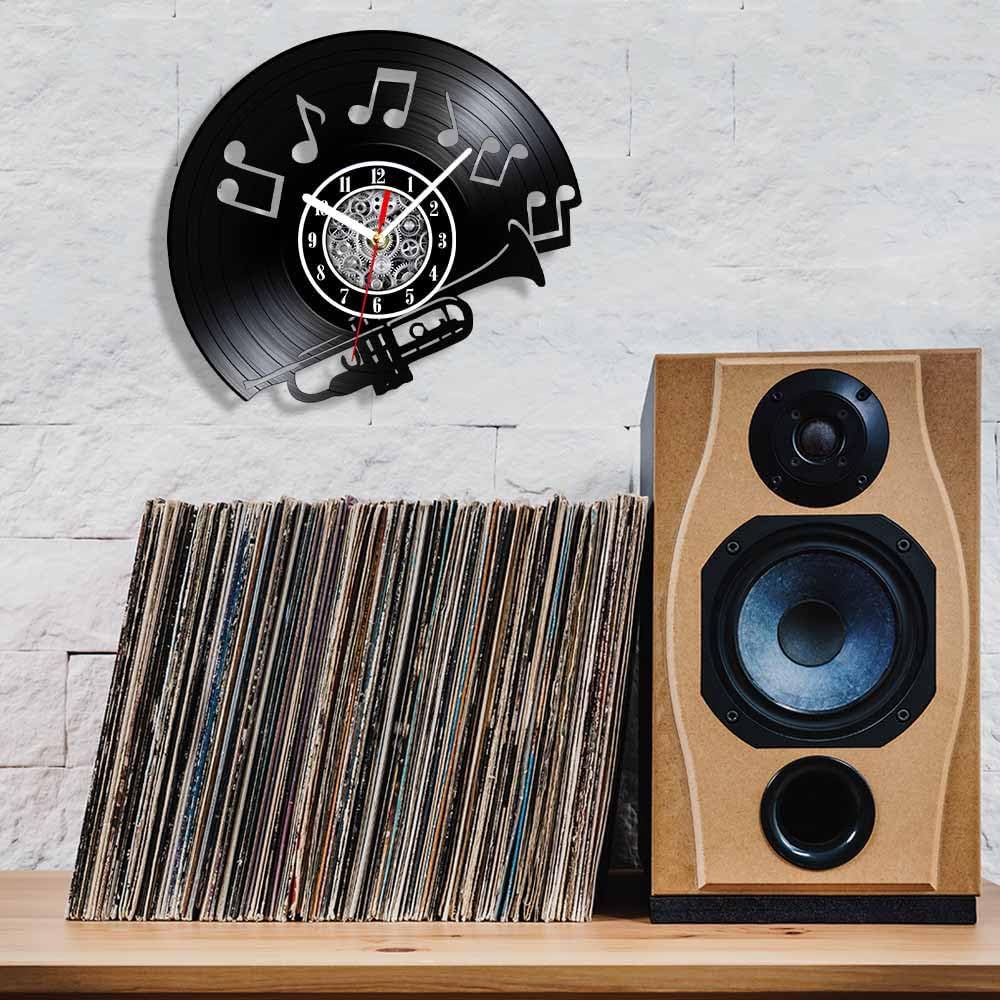 The Geeky Days Jazz Band Trumpet Player Laser Cut Vinyl LP Record Wall Clock with LED Backlight Symphony Musical Home Accent Decorative Timepieces Night Light Wall Clock Glow in Dark Musician Gifts