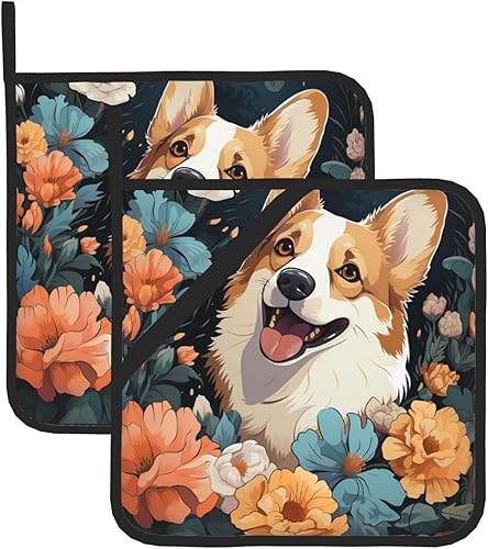 Miniatura 8 de 2 soportes para ollas para cocina, resistentes al calor, con patrón Corgi, almohadillas calientes, lavables, para cocinar, salvamanteles cuadrados