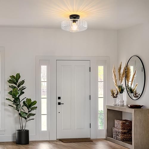 Miniatura 3 de Lámpara de techo semiempotrada, 11.8 pulgadas, luces de techo vintage de vidrio transparente, 1 luz de mediados de siglo, moderna lámpara para