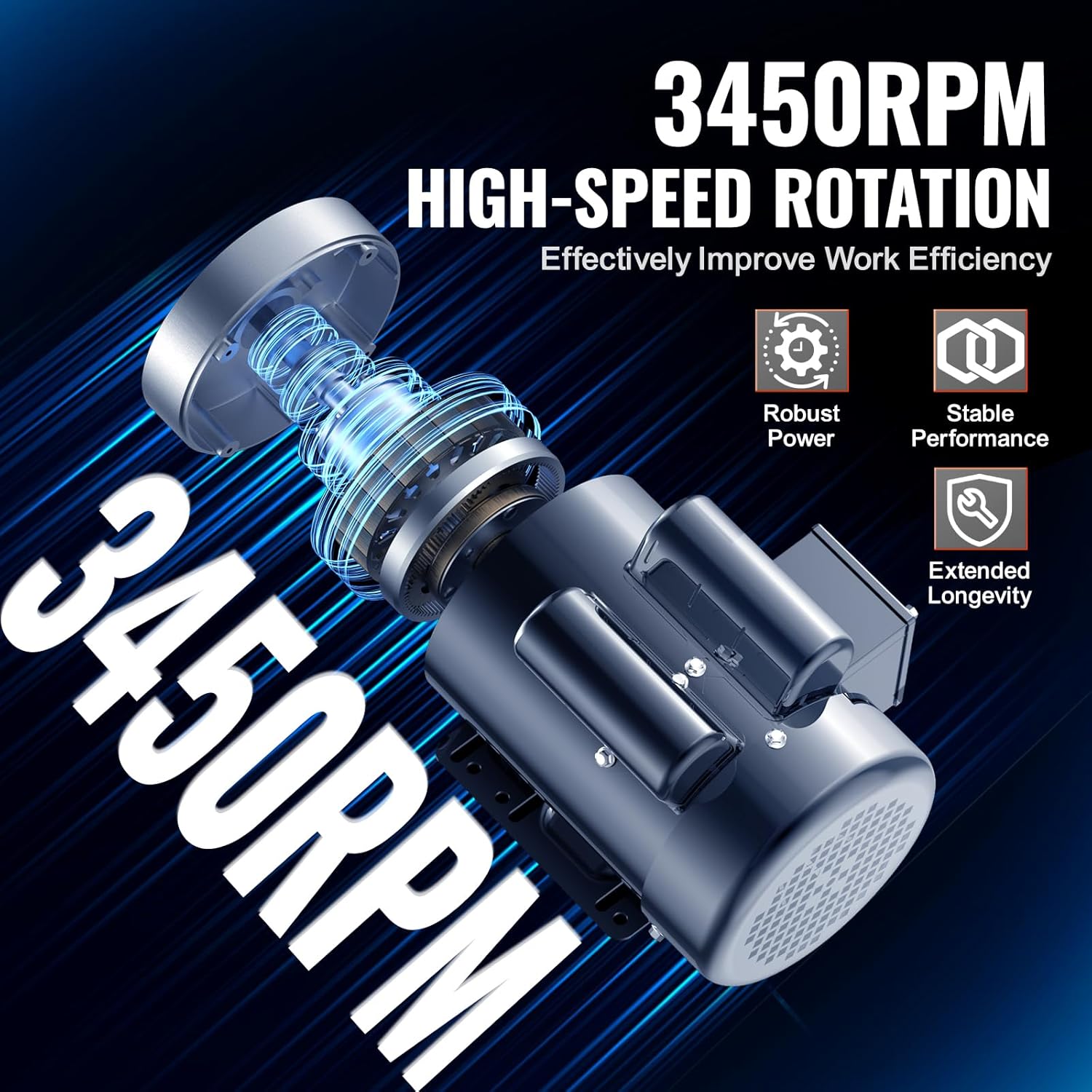 VEVOR 1.5HP Electric Motor 3450 RPM, AC 115V/230V, 56C Frame, Air Compressor Motor Single Phase, 5/8" Keyed Shaft, CW/CCW Rotation for General Equipment and Agricultural Machinery