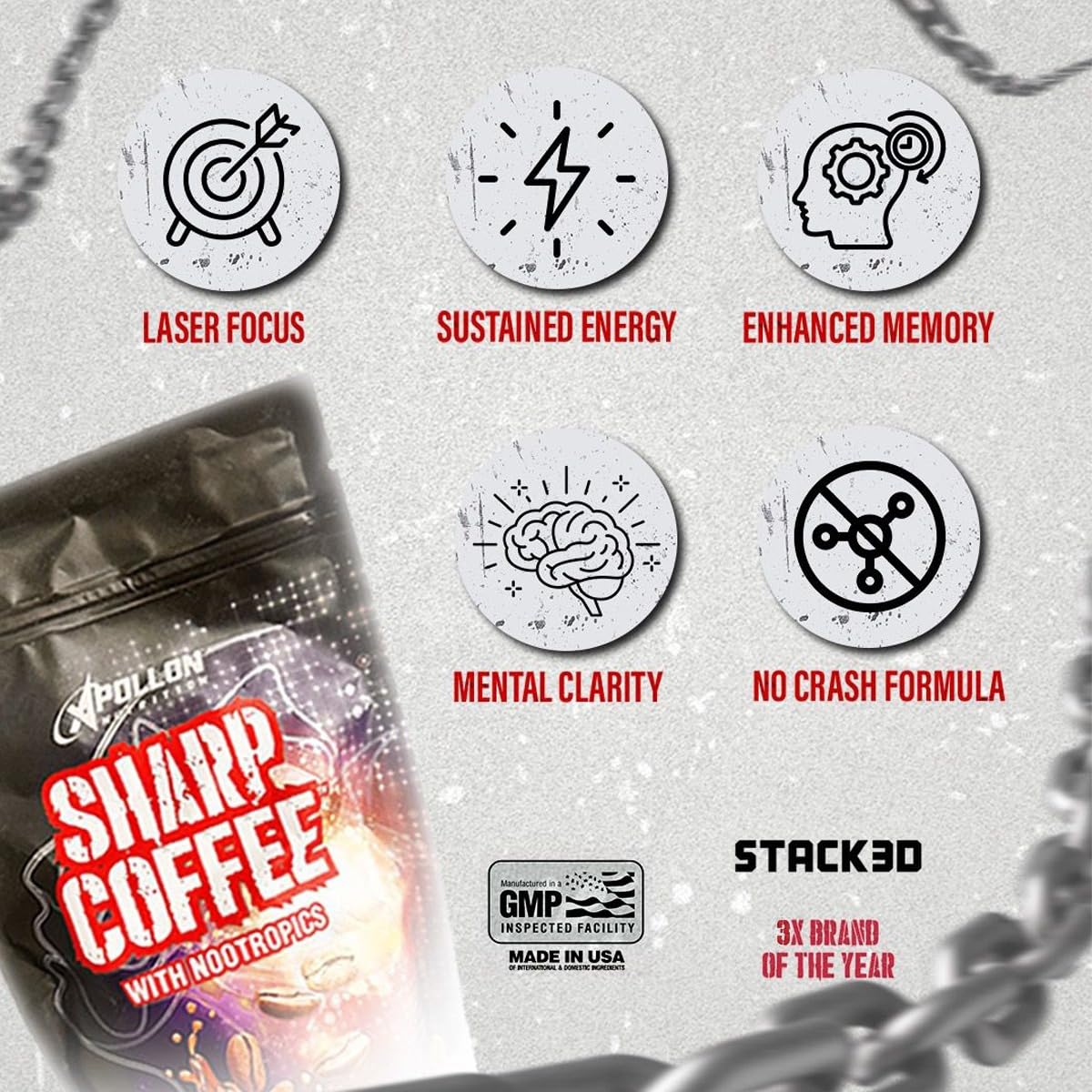 Apollon Nutrition Sharp Coffee – 100% Colombian Coffee + Clinical Nootropics | 350mg Caffeine, L-Tyrosine, CDP Choline | Focus & Energy | 30 Servings - Image 5