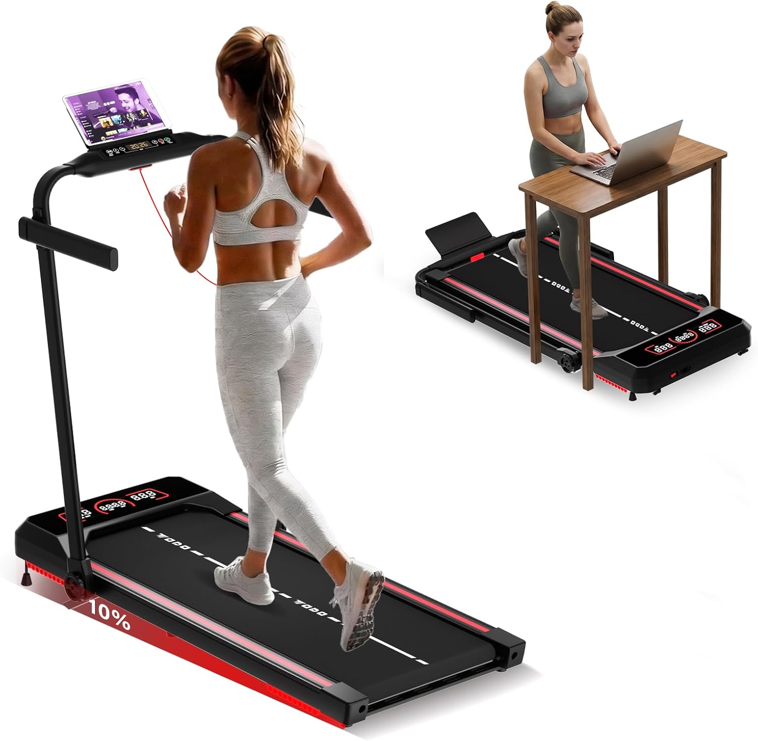 TODO Walking Pad, Bieżnia Składana z Ręczne Nachyleniem 10%, 12 km/h Mata do chodzenia z Głośnik Bluetooth, 12 Programów, APP&Wyświetlaczem LED, Bieżnia do Domu i Biura Pojemność 150kg