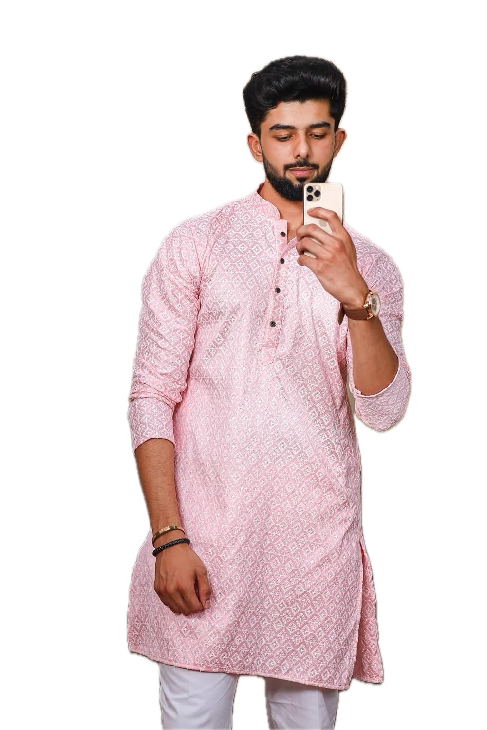 Anouk Menâ€™s Printed Silk Blend Kurta with Mandarin Collar, Full Sleeves, Straight Fit Traditional Ethnic Wear in multi