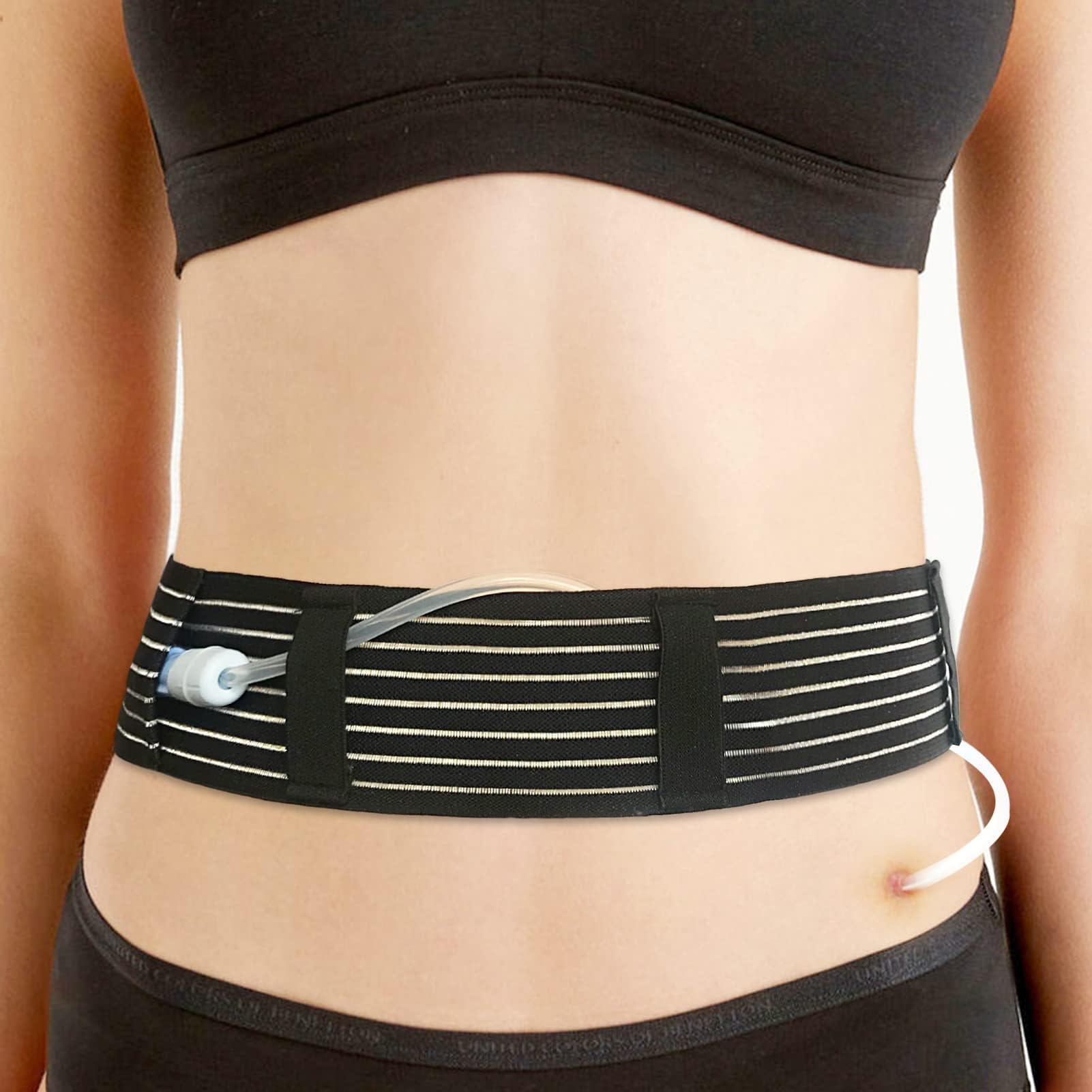 [2 Pack] PD Dialysis Belt Breathable Peritoneal Dialysis Accessories Peg J Tube Catheter Belts Holder Feeding Tube Supplies for Stomach Women Men Adults Black