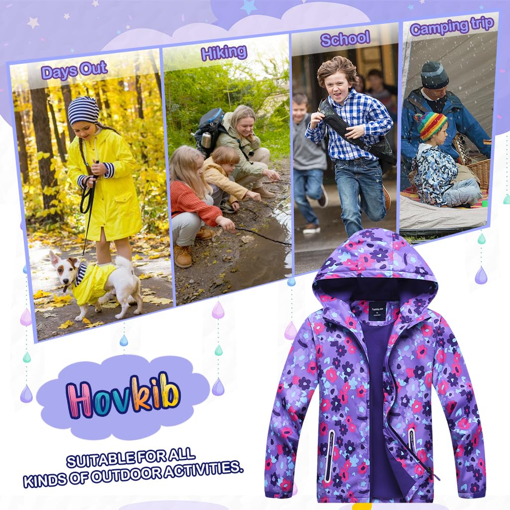 Giacca Impermeabile Bambina Giacca a Vento Ragazze Termica Giacca Antivento Bambine Giacca da Pioggia Pile Cappotto Impermeabile Età 3-12