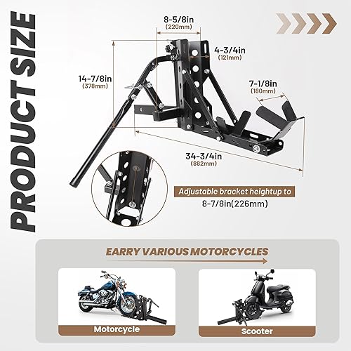 Miniatura 2 de KUAFU 800 libras para remolque de motocicleta, enganche para scooter y remolque de remolque de 2 pulgadas, estante de montaje para receptor de