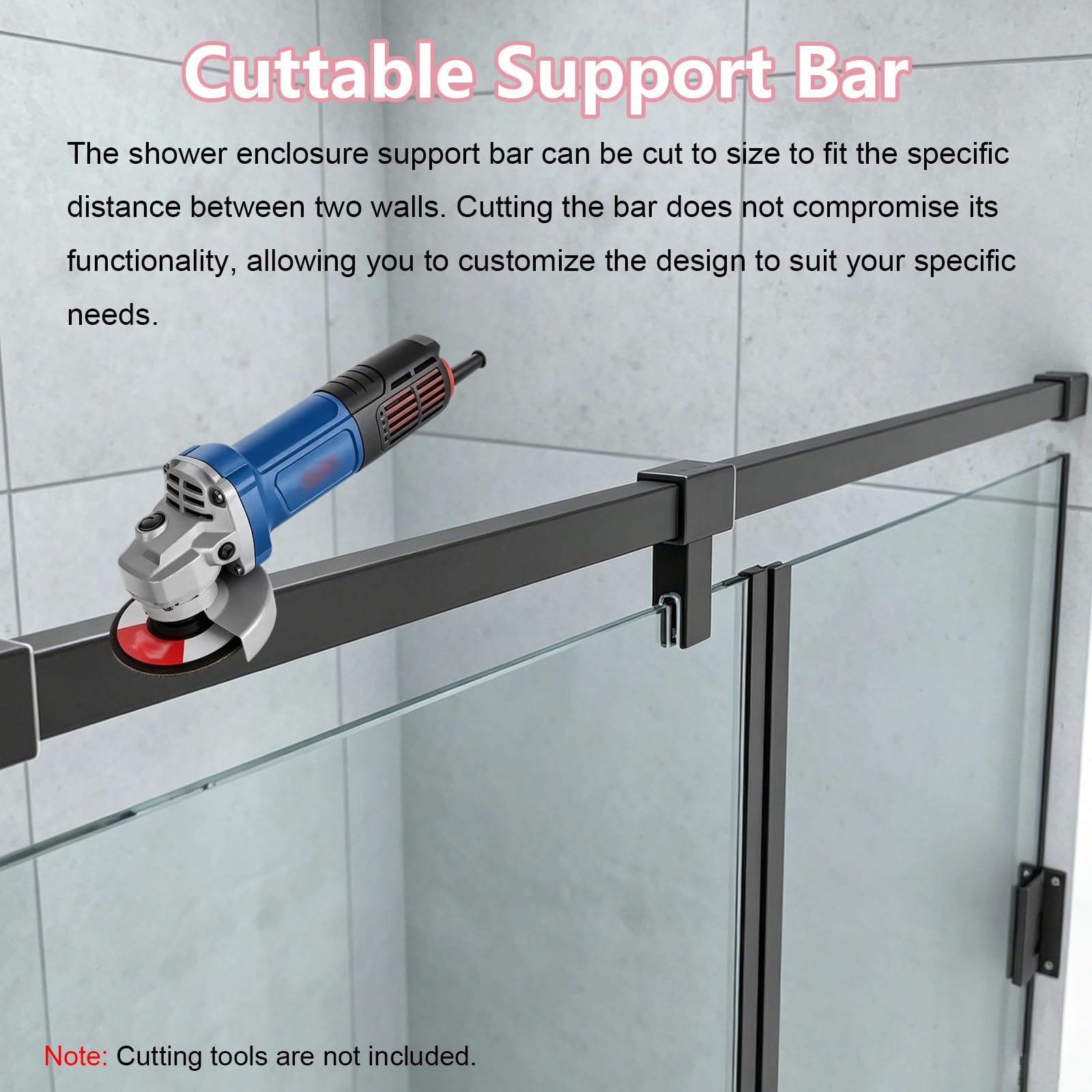 Stabilisierungsstange Dusche Stabilisierungsstange Wand Für Duschglas | Rostfreie Stützstrebe Für Rahmenlose Duschtüren, Mit Gummipolstern Für Sichere Montage(Black,120cm/46.8")