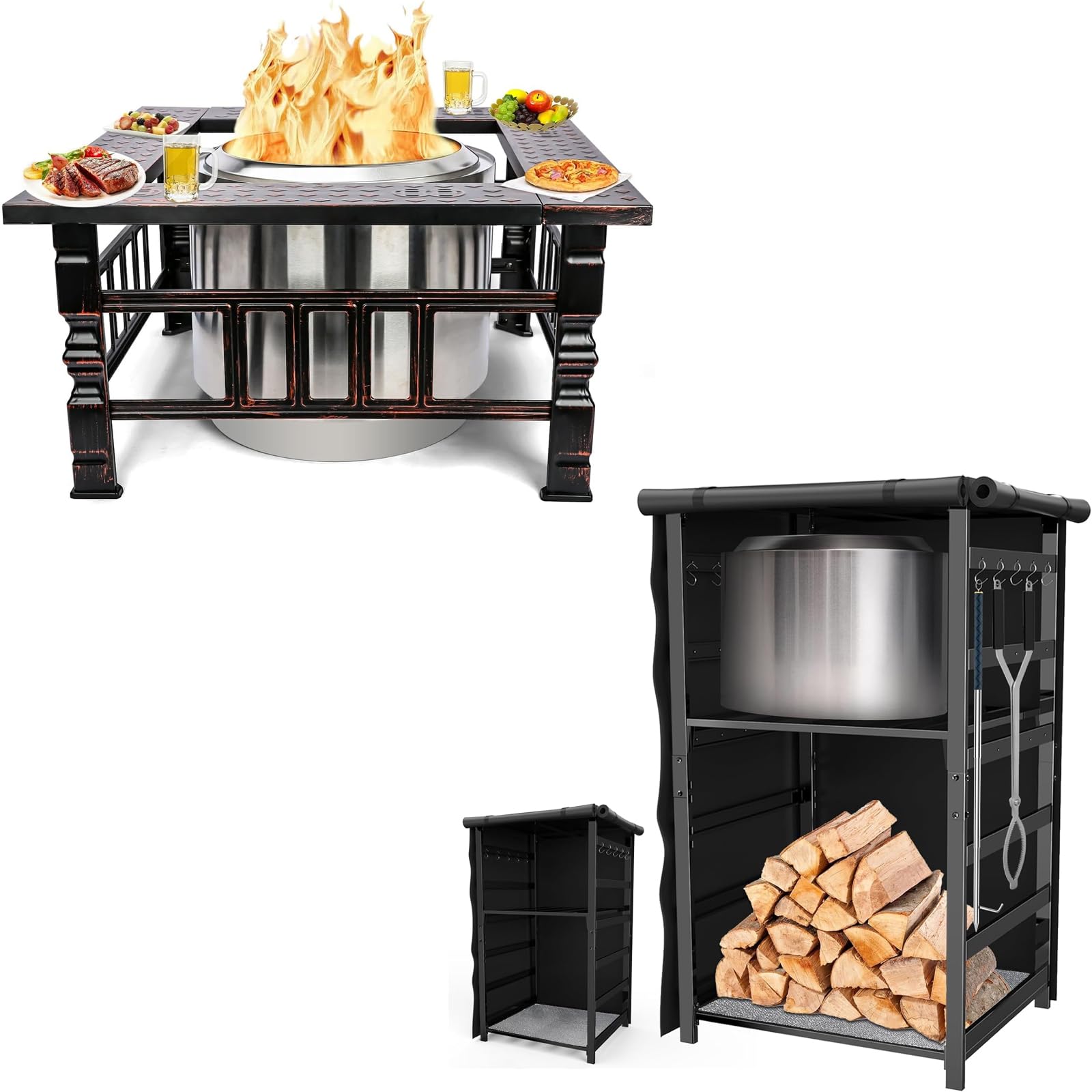 Amazon.com: Uniflasy Fire Pit Surround Tabletop and 53in Storage