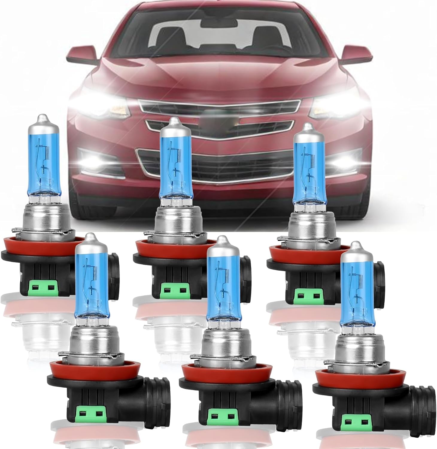 Fit for Chevy Impala 2006-2010 2012 2013 Light Bulb High Performance Halogen Headlight Bulbs,H11 High Beam + H11 Low Beam + H11 Fog Light Replacement Bulb Kit,Pack of 6