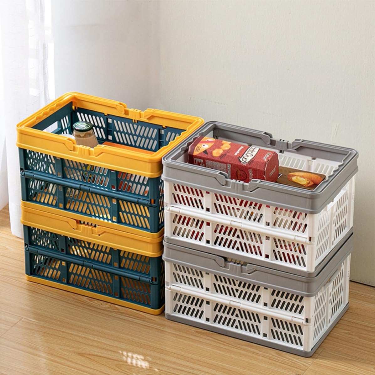 Foldable Plastic Basket for Snacks and Vegetables with Space Saving Design, for Home Storage and Indoor Use, Lightweight and Sturdy Folding Basket Organizer