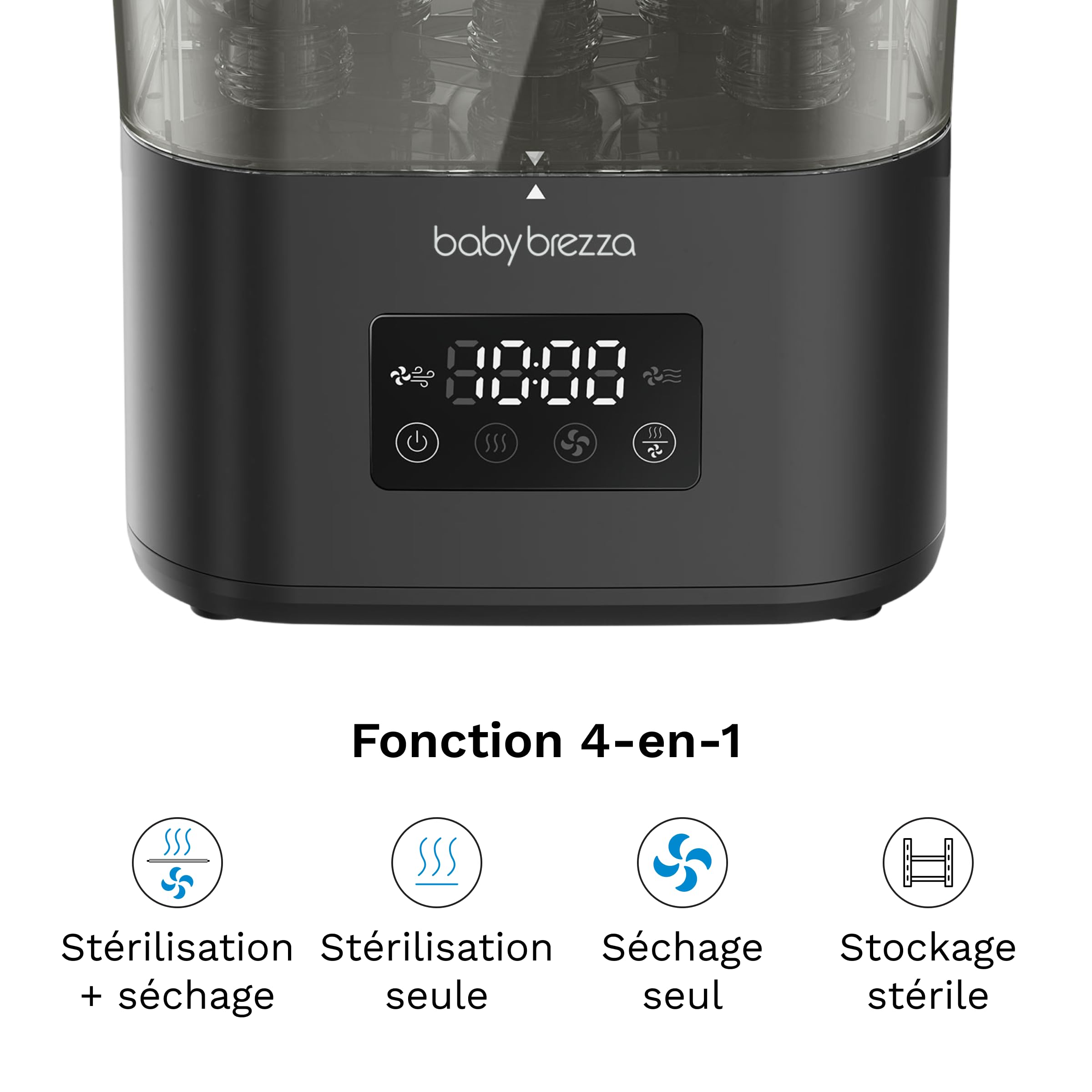 Baby Brezza - Stérilisateur biberons SuperQuick Sterilizer Dryer 10 minutes | Stérilise et sèche en 10 minutes. Grande capacité, compatible avec tous les biberons, sucettes et pièces de tire-lait