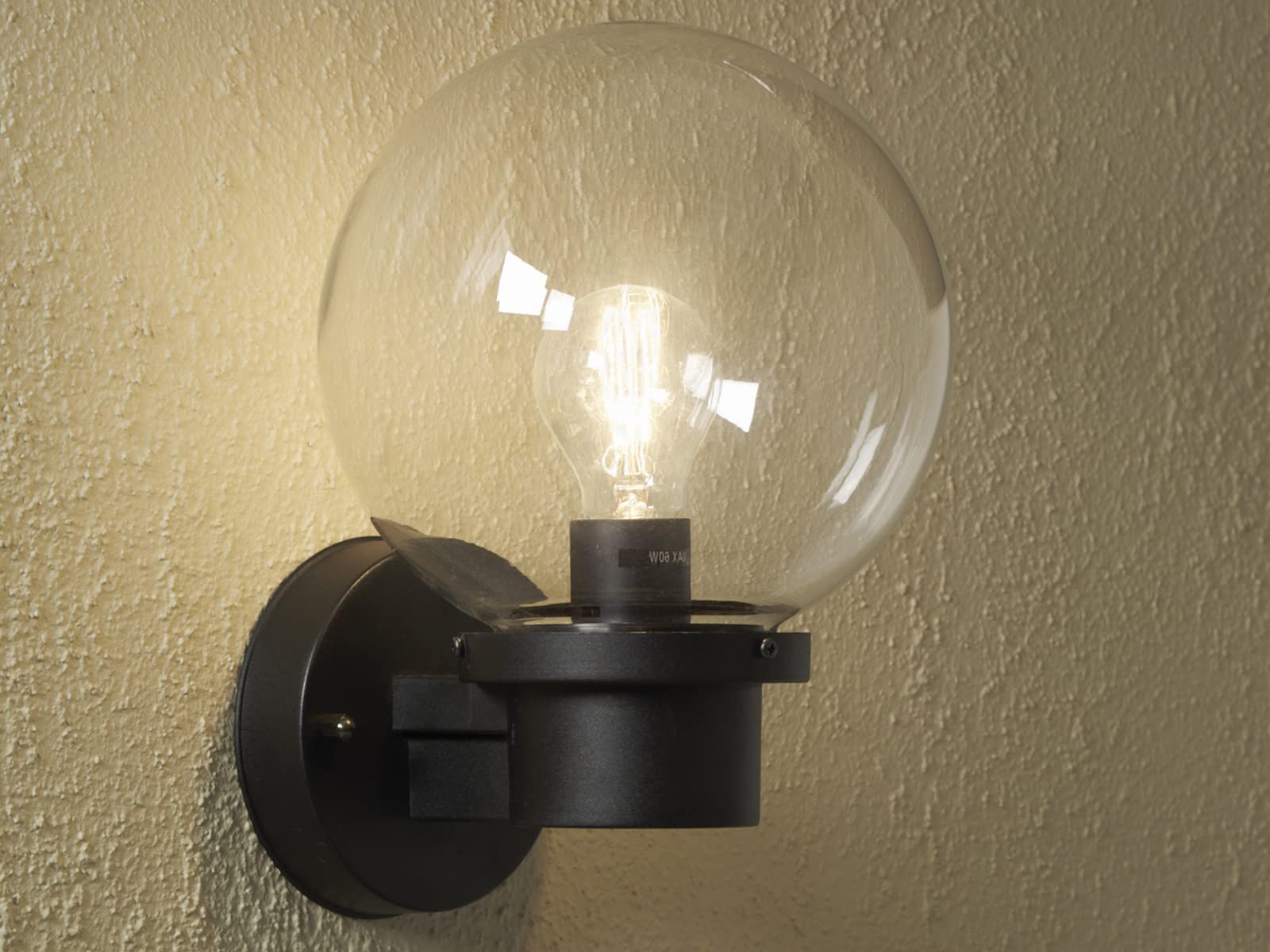 Moderna lampada da parete a LED per esterni, con interruttore crepuscolare e grande sfera in vetro, colore nero