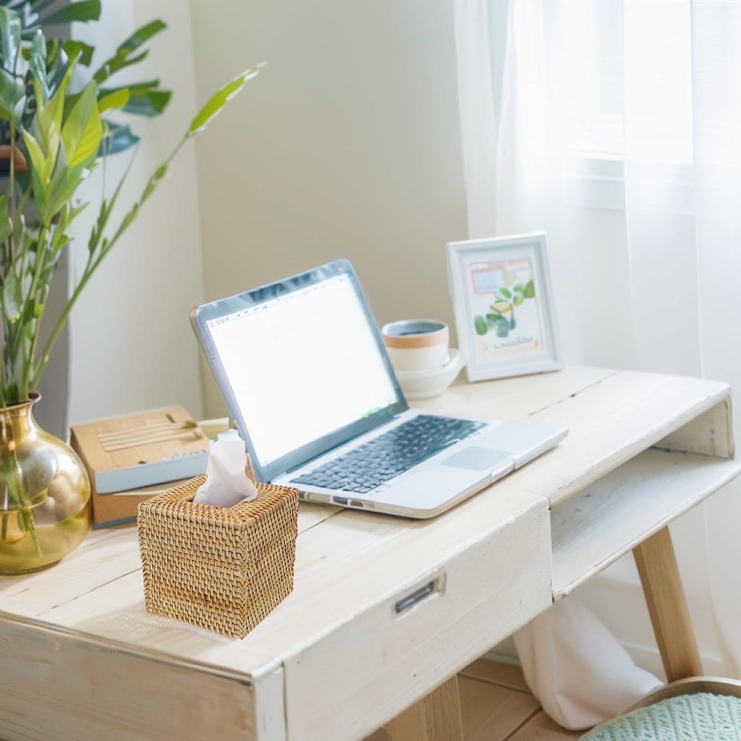 ラタンティッシュボックスカバー、ティッシュボックスカバースクエア、ハンドメイドウィッカーティッシュボックスホルダー、装飾フェイシャル