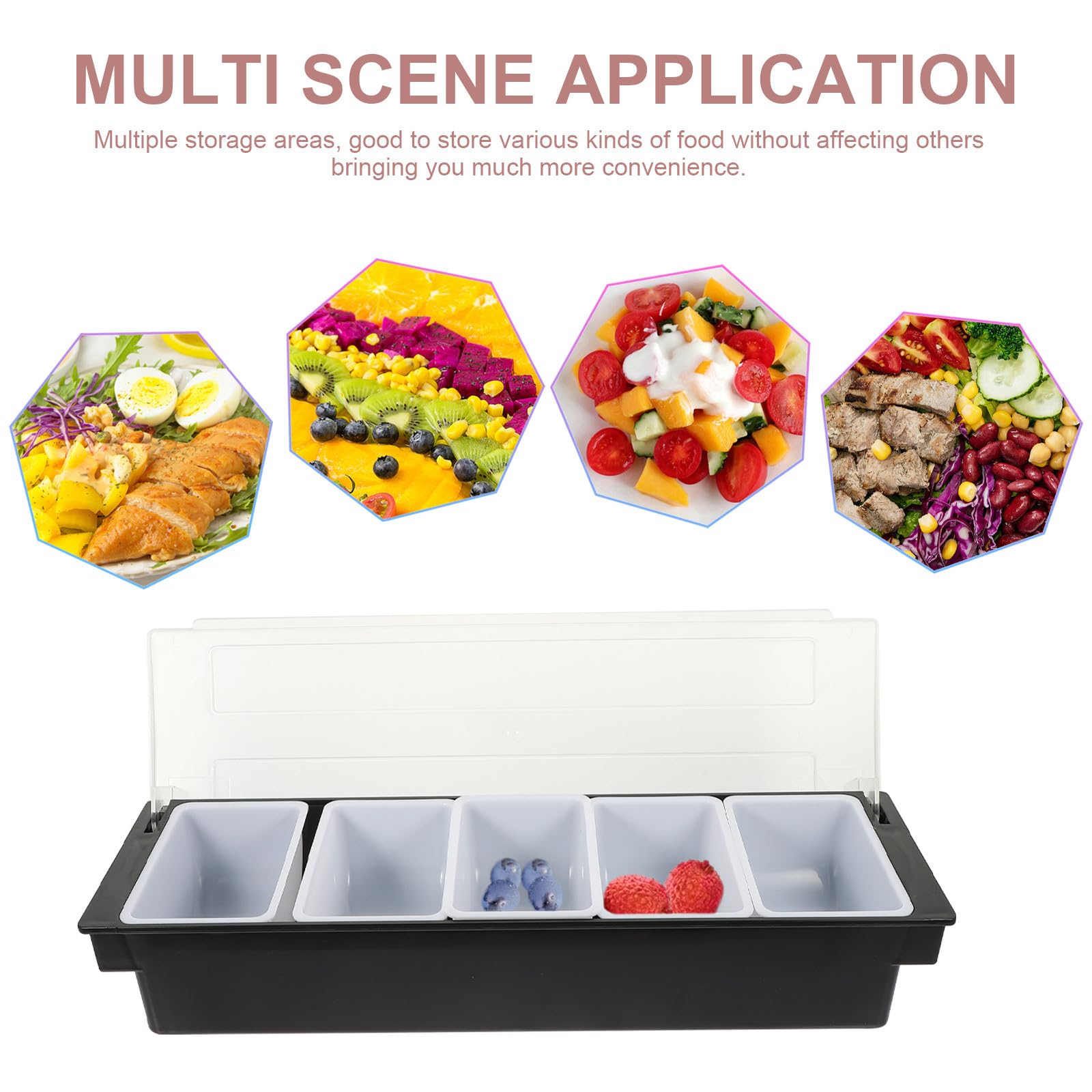 YARNOW Boîte à Goûter en Plastique Noir Cinq Compartiments, Design Couvercle, Finition, Rangement de Fruits Secs et Noix