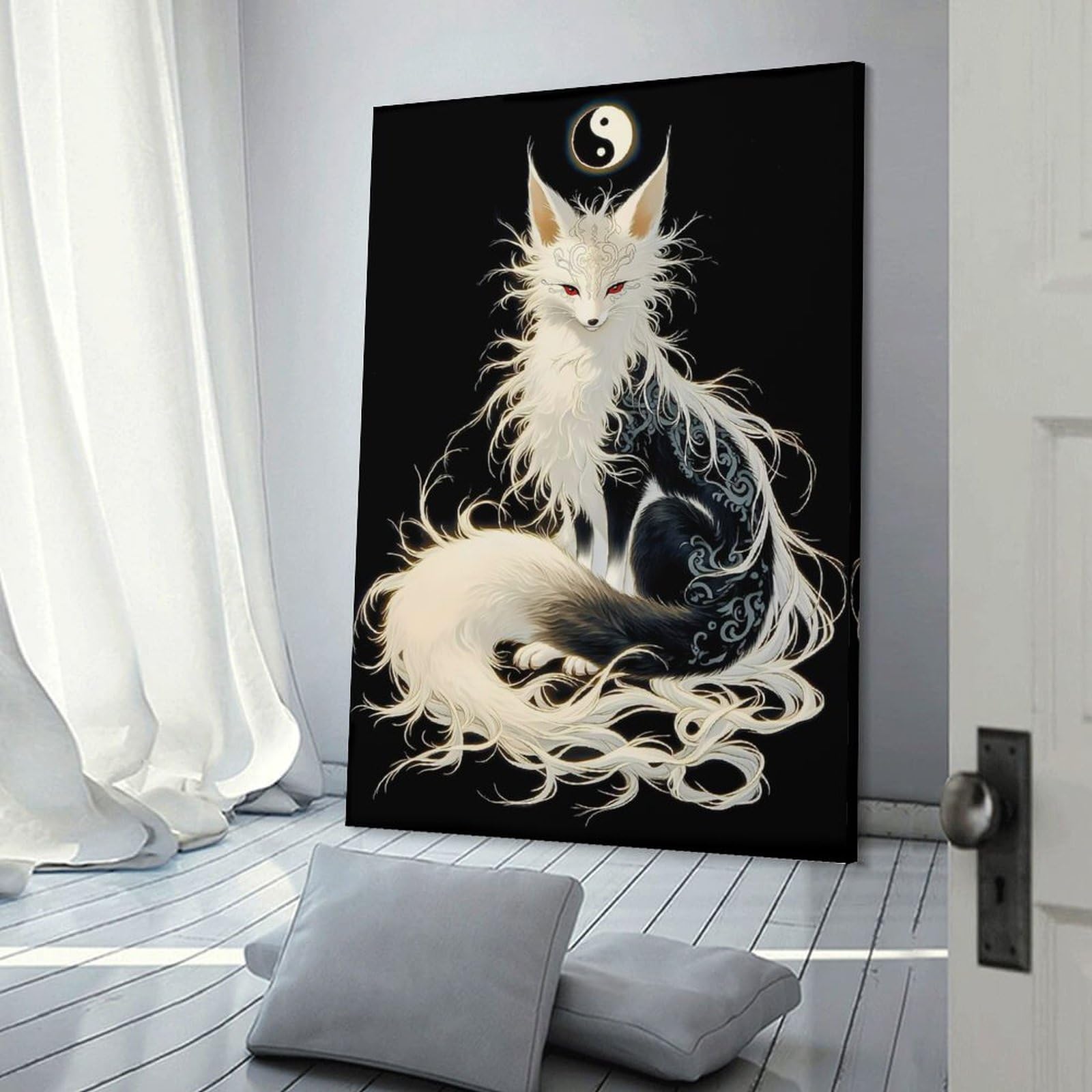Junmoney Frame-Style-20 Canvas Wall Art Fantasy Fox With Yin Yang, 08X12inch(20X30cm), For Lounge Decor, Bedroom Walls Or Flats, Eye Catching Artwork For Blank Walls