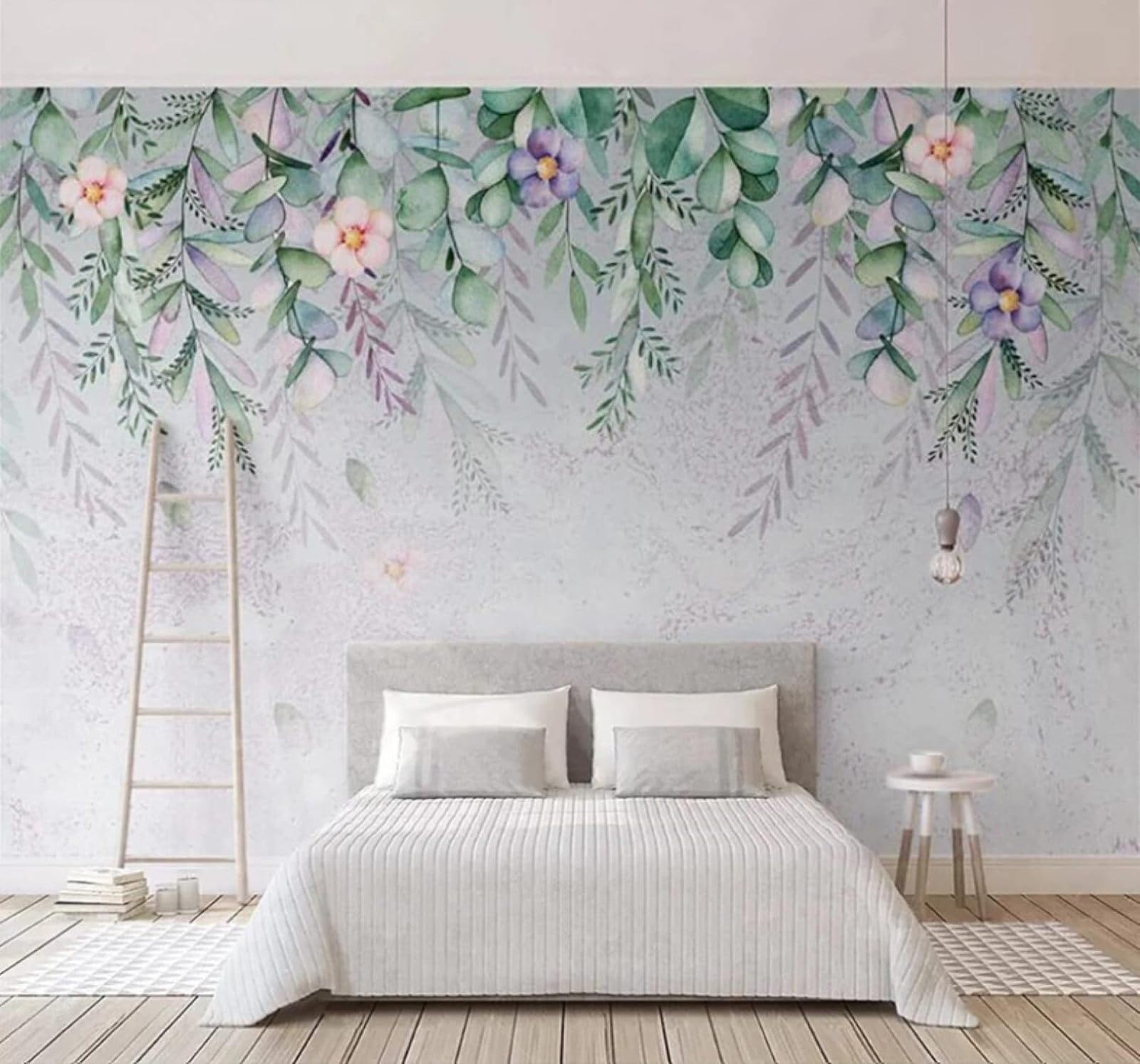XLMING Fresh Watercolour Green Leaves Flowers Vines 3D Wallpaper Luxury Home Dining Decor Paste Sofa Living Room The Wall for Bedroom Mural-150cm×105cm