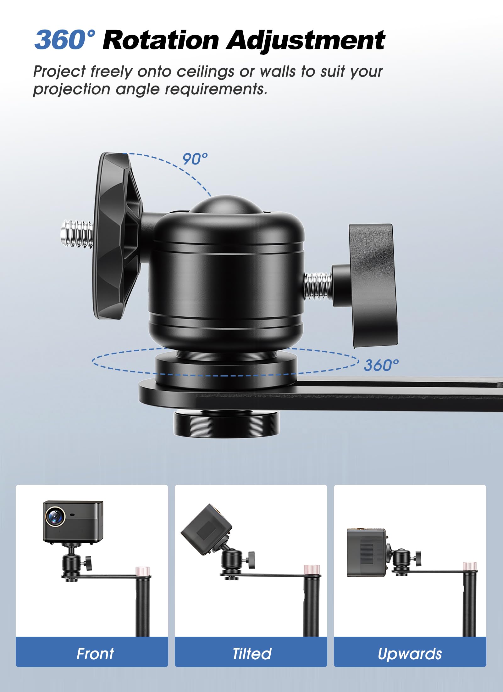 Gugxiom Supporto per proiettore, orientabile a 360°, altezza regolabile 60-120 cm, compatibile con proiettore a vite da 1/4", supporto da pavimento nascosto per home theater, ufficio (modello da