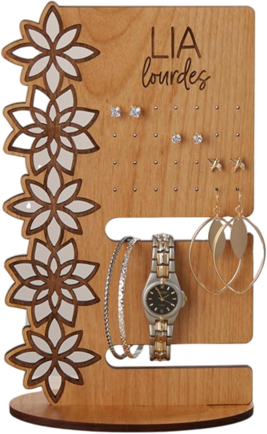 Personalization Universe Personalized Wood Flowers Jewelry Holder For Her - Whitewash