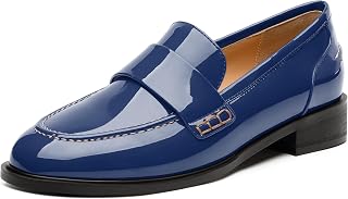 NUMALEO Women's Loafers Penny Loafers & Slip-ons Flats | Closed Round Toe Low Heel Shoes 1 Inch Patent Fashion Casual Shoes Comfortable Work Office Flats Dressy Shoes