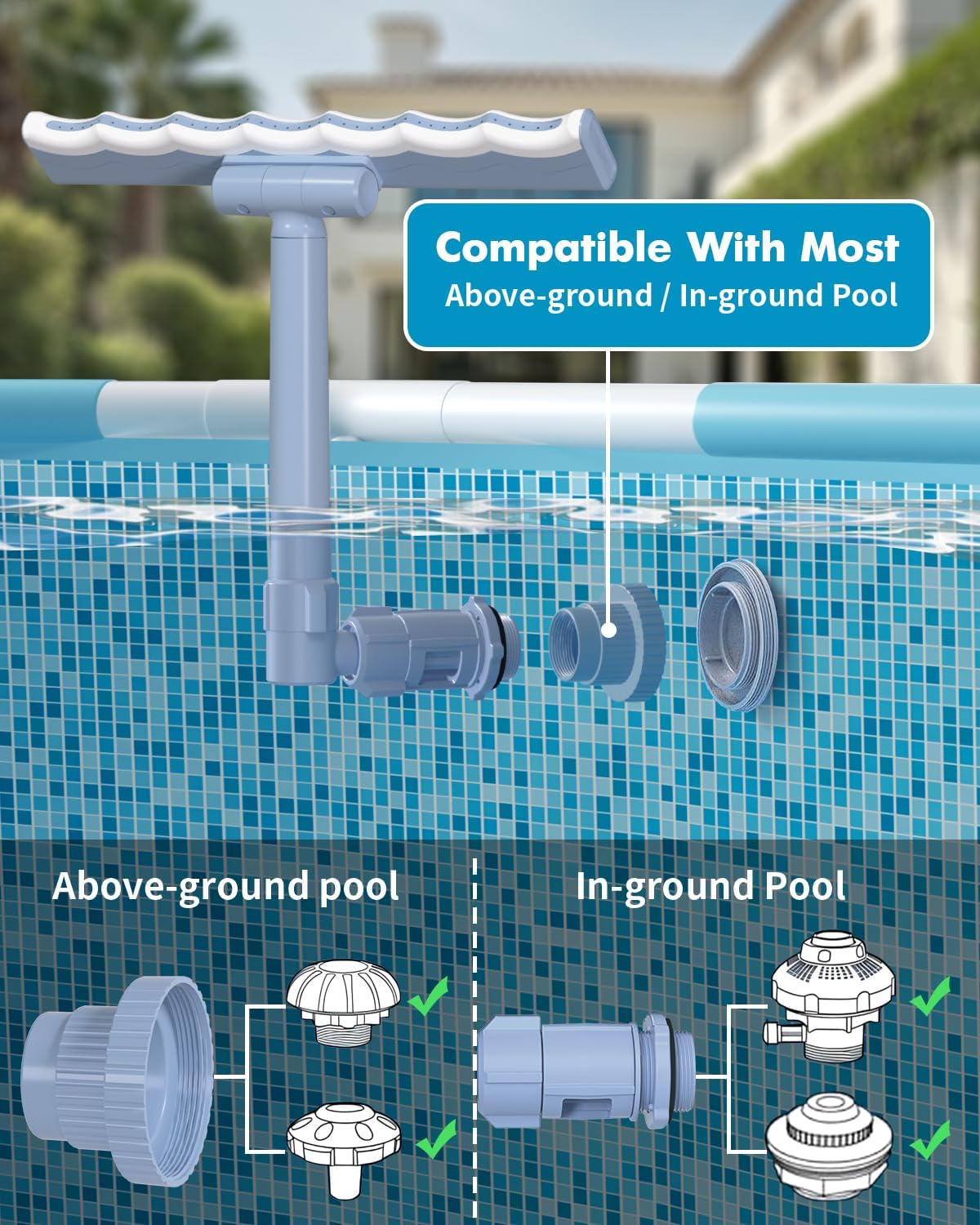 【2026 Upgrade】 Pool Fountain for Above and In-Ground Pools, 360° Adjustable Wide Waterfall Sprinkler with Extension Tube, Swimming Relaxation & Cooling 10-20 Degrees
