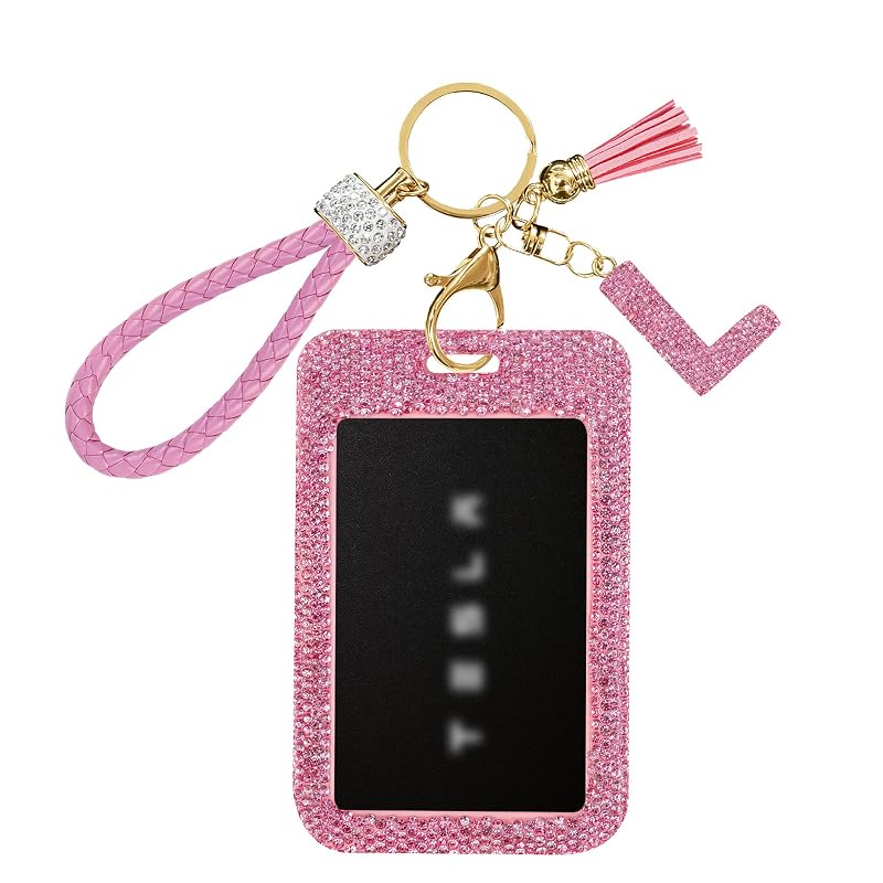 Porta-cartão de chave Tesla com chaveiro NZNDB, compatível com Model 3, Y, S, X, Cybertruck e Rivian, L-pink