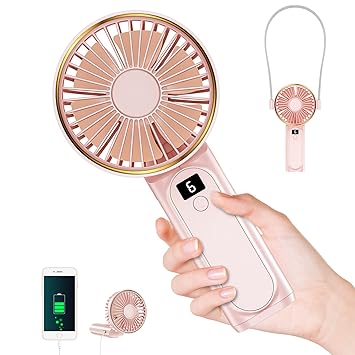 Hssio Handheld Fan, Mini Hand Held Fan Portable with Lanyard, 4000mAh Adjustable Angle Personal Small Desk Table Fan for Women Men, Electric Neck Fan USB Fans Rechargeable for Outdoor Indoor