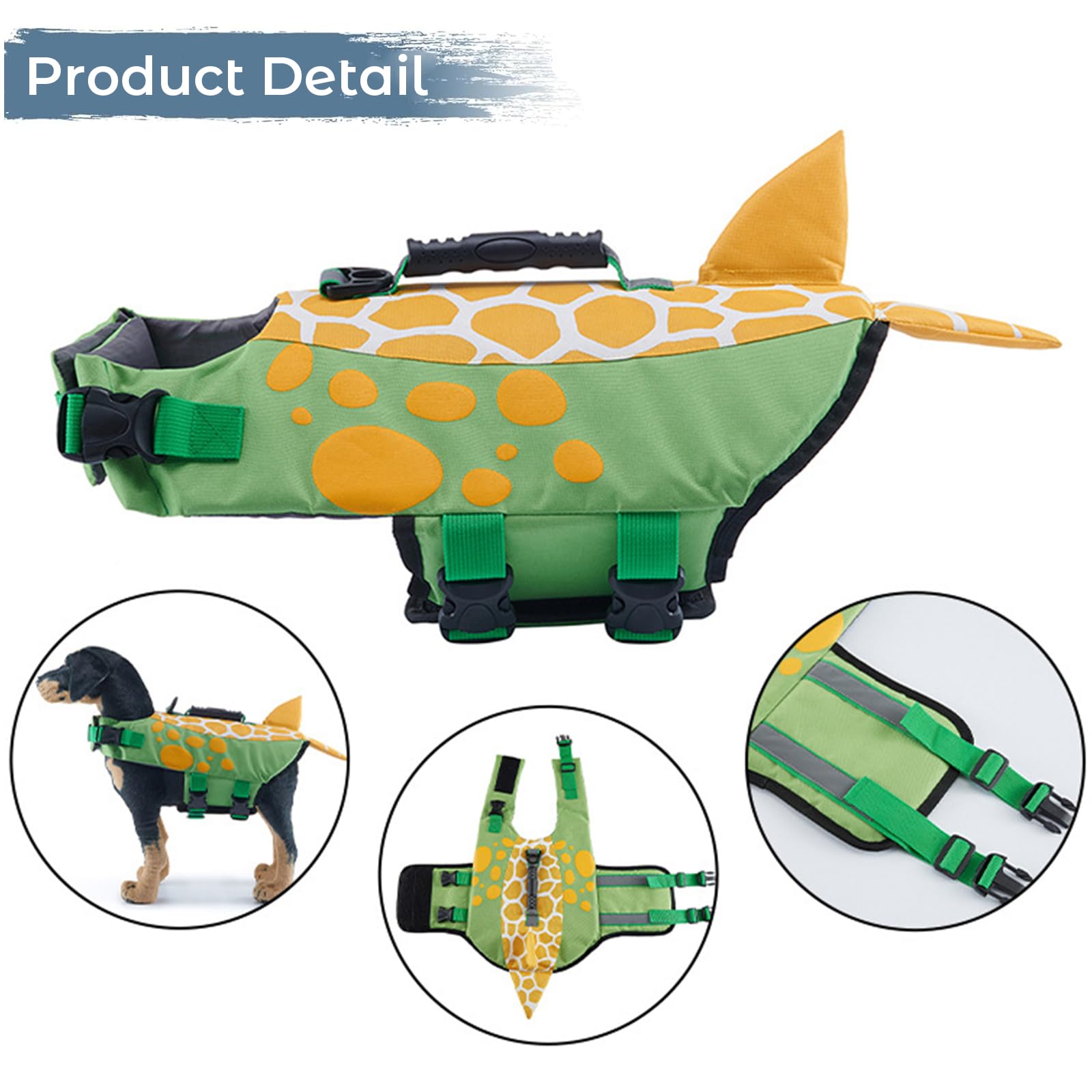 Gilet De Sauvetage pour Chien Haute Flottabilité, Gilet De Sauvetage pour Chien De Requin Gilet De Sécurité pour Animaux De Compagnie Maillot De Bain Gilet avec Souple Poignée,Dinosaur,M